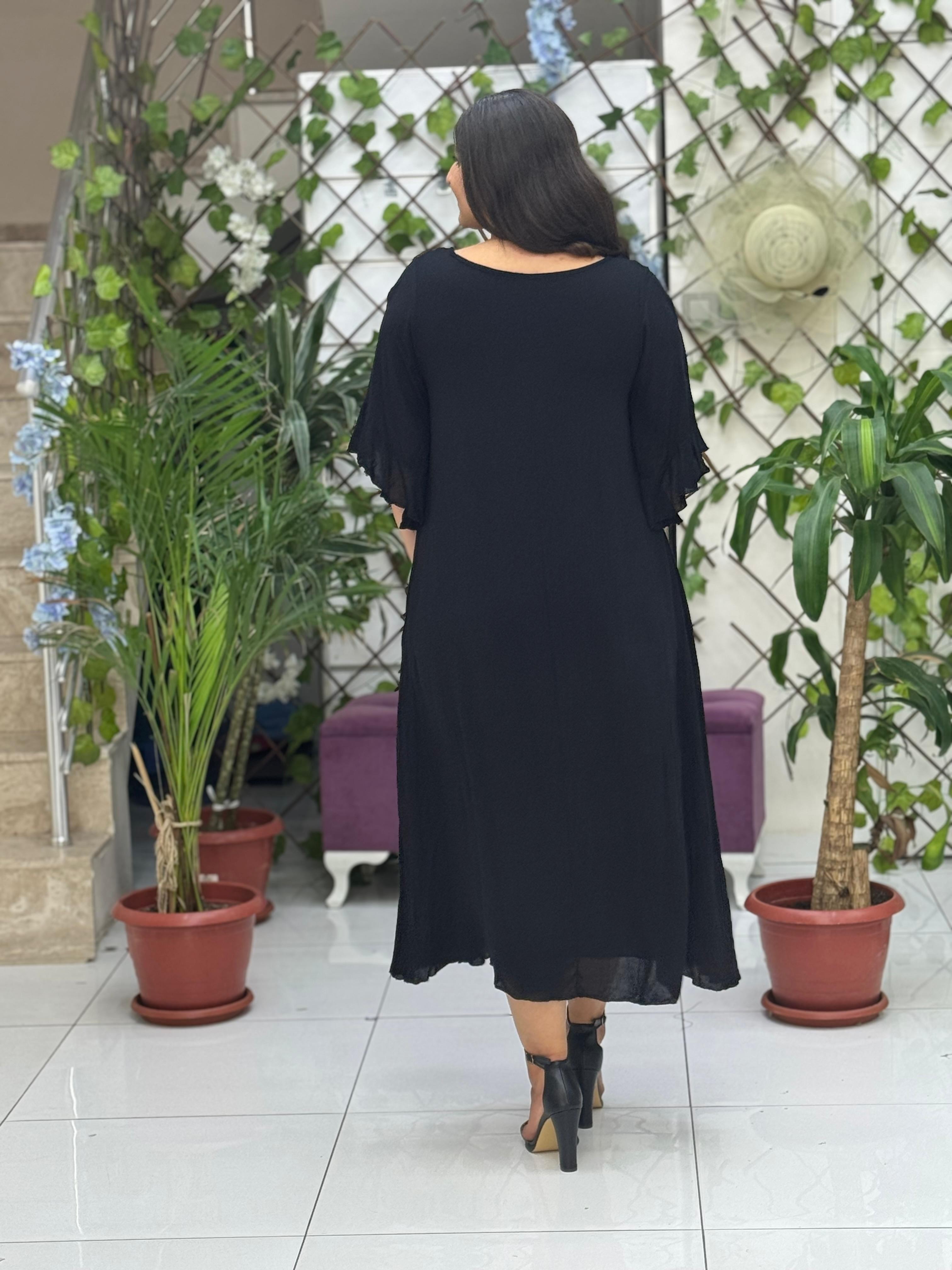 M1570 Vestido Voile Estampado Español Negro
