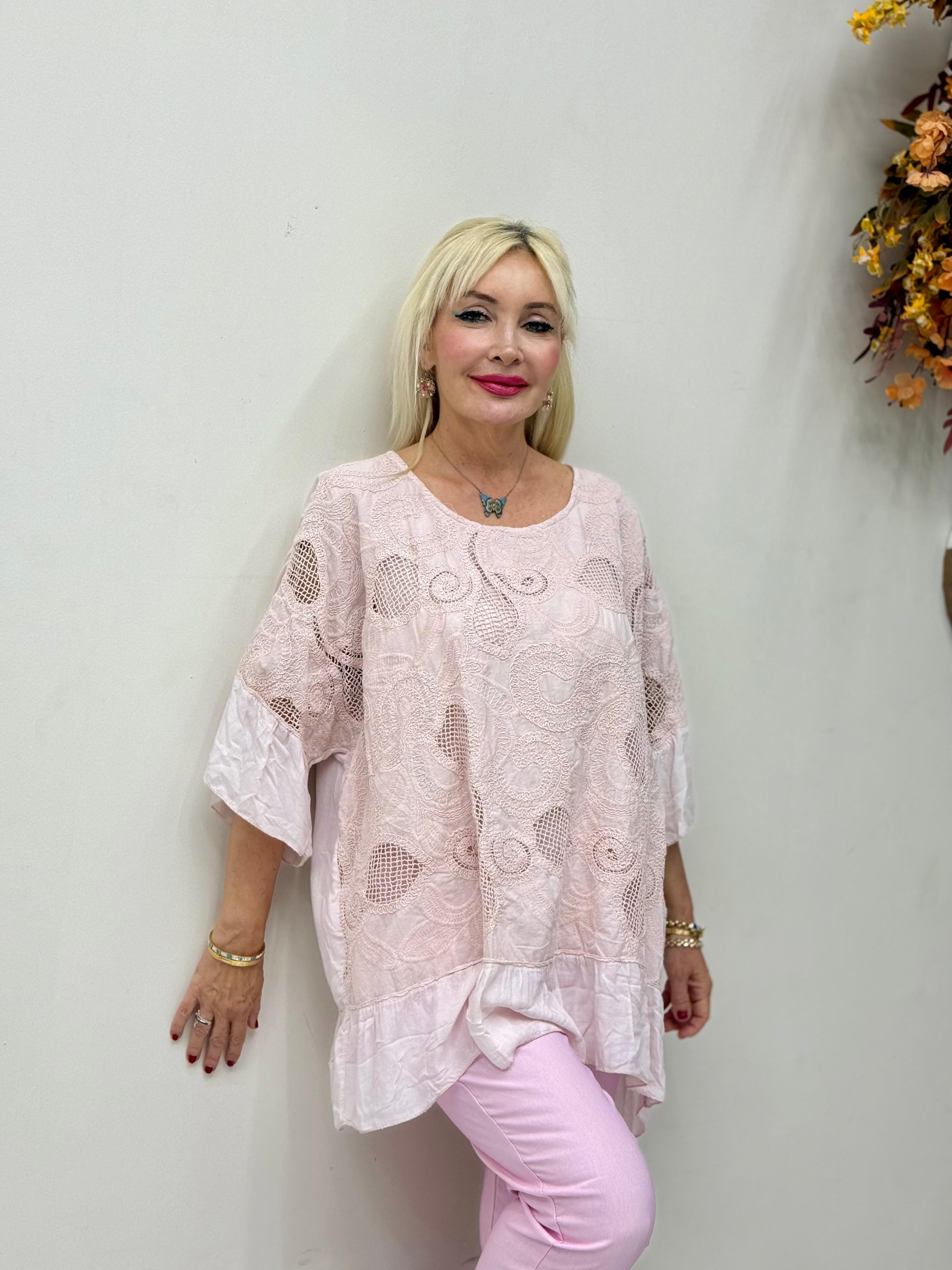 YG6221 İtalyan File Detay Coton Bluz Pudra