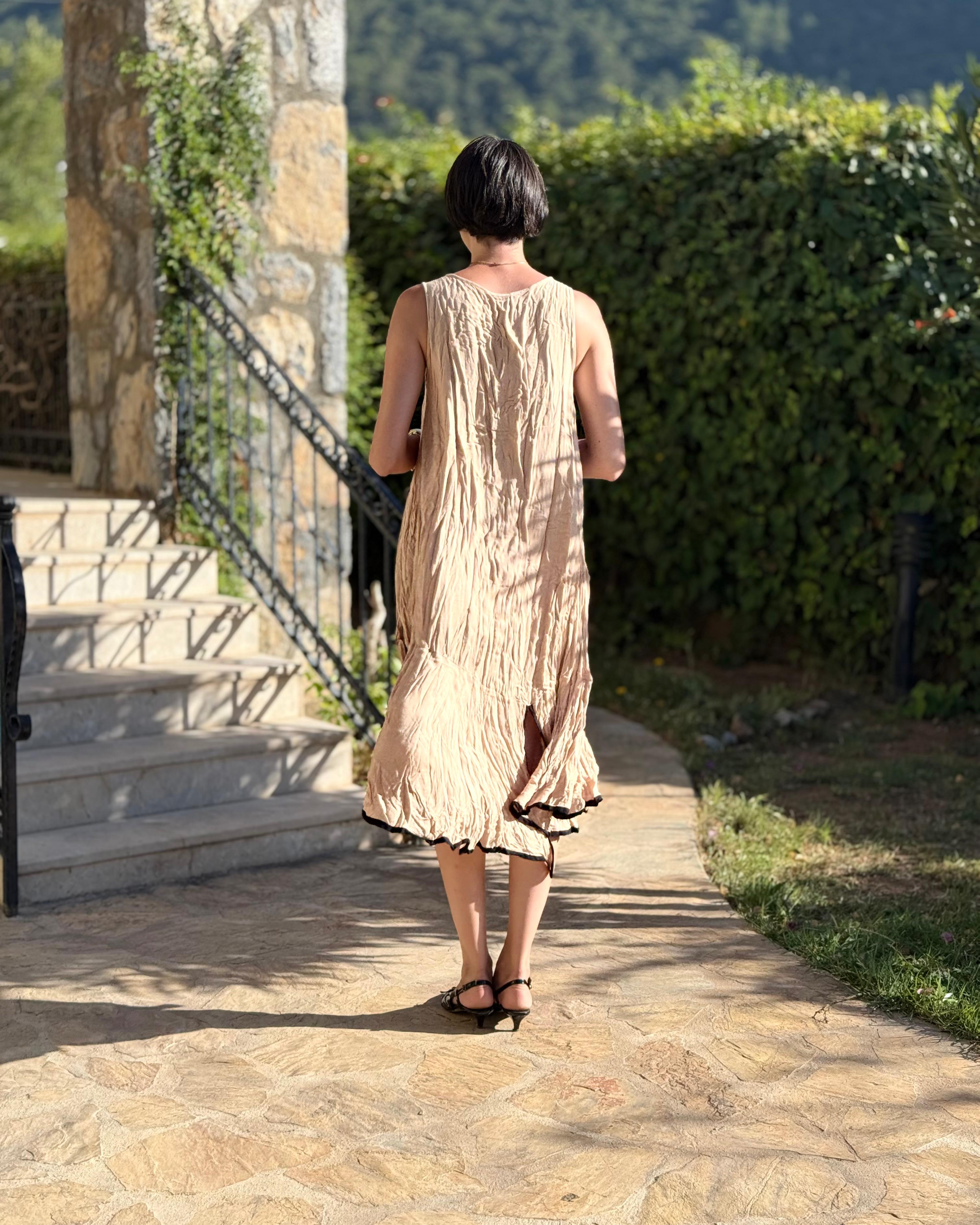 VL7051 İspanyol Vual Elbise Camel