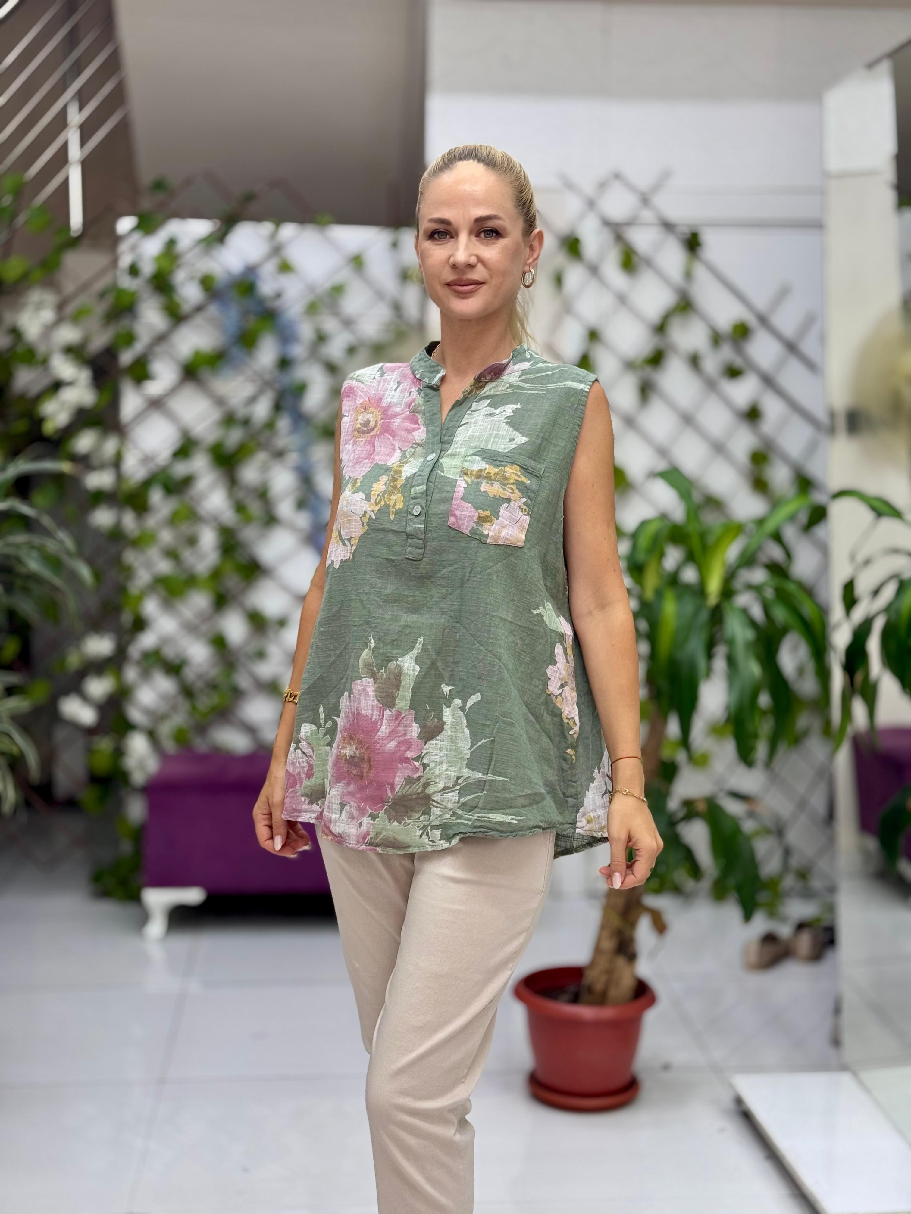 LS8819A Kolsuz Pamukketen Cepli İtalyan Bluz Haki