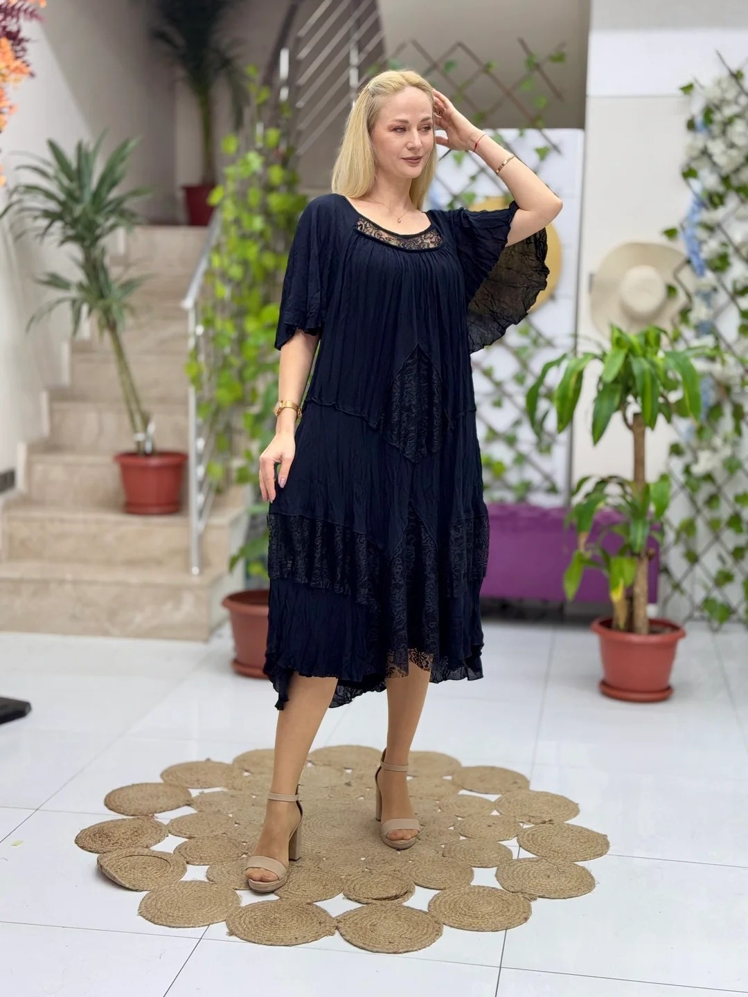 VL11055 Pencereli Vual Elbise Siyah
