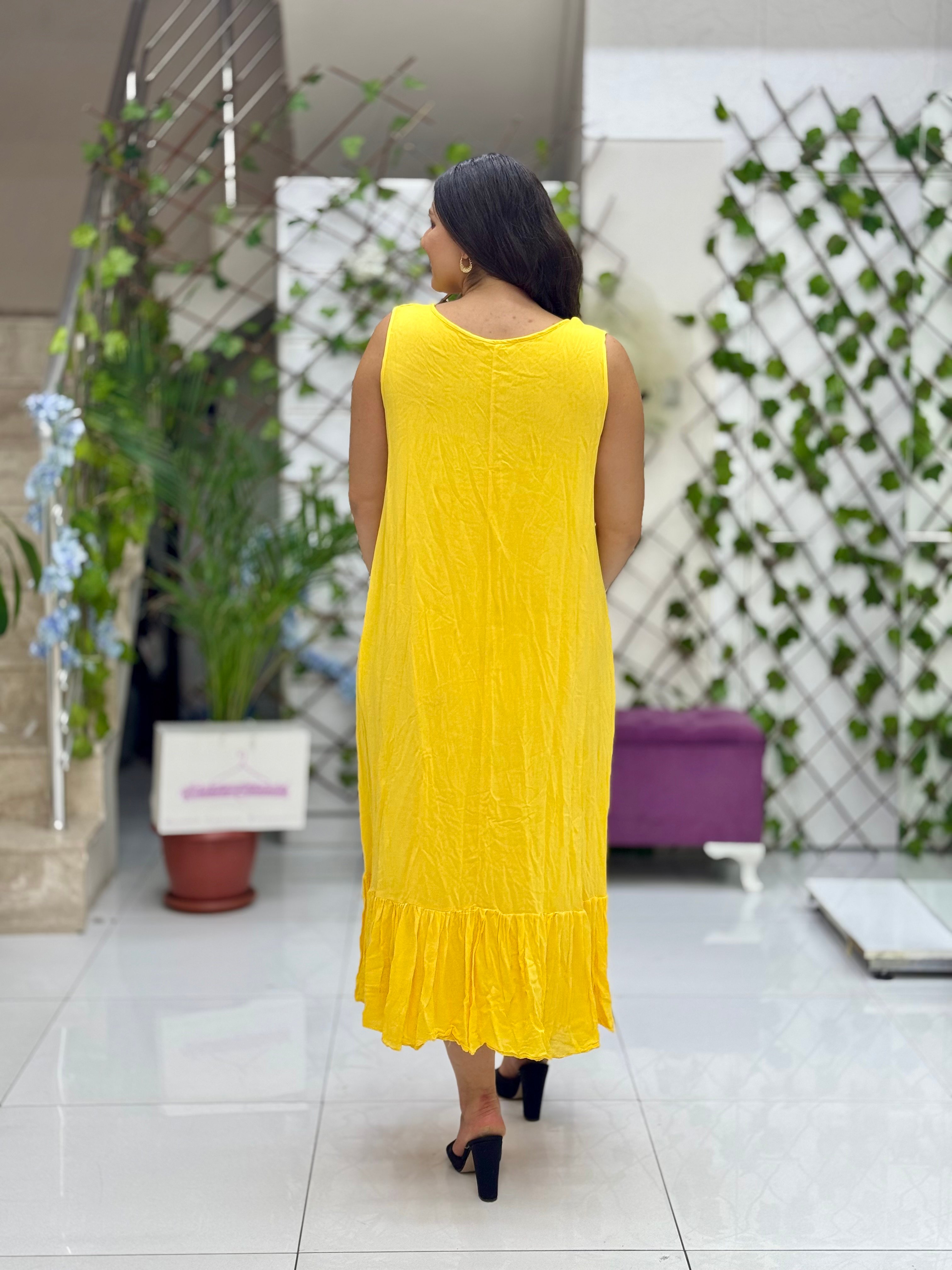 M1208 Vestido Voile Detalle Cuello Turquesa