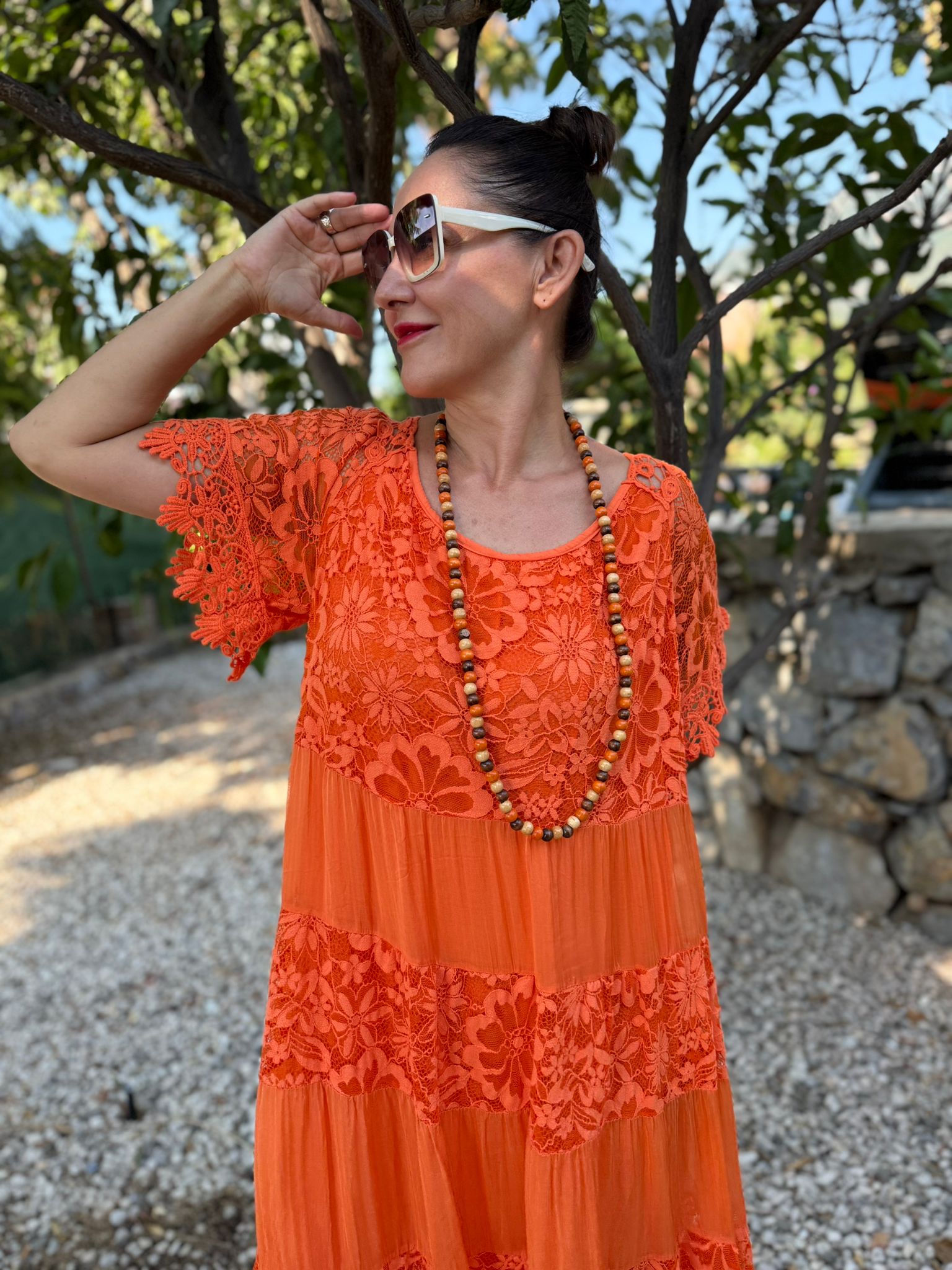 NCC10337 İtalyan İpek Elbise Oranj