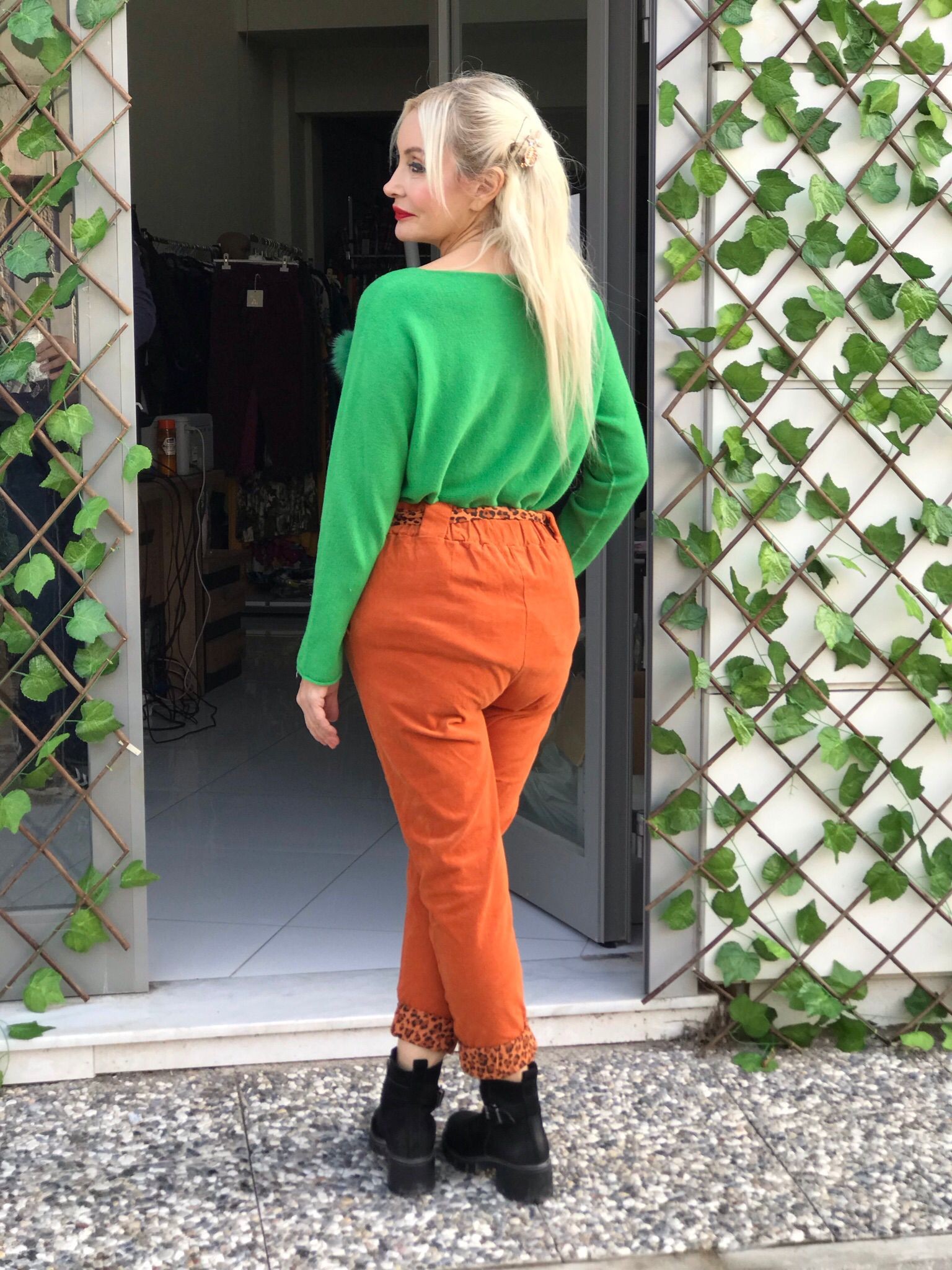 10427 Pantalón Italiano Terciopelo Naranja