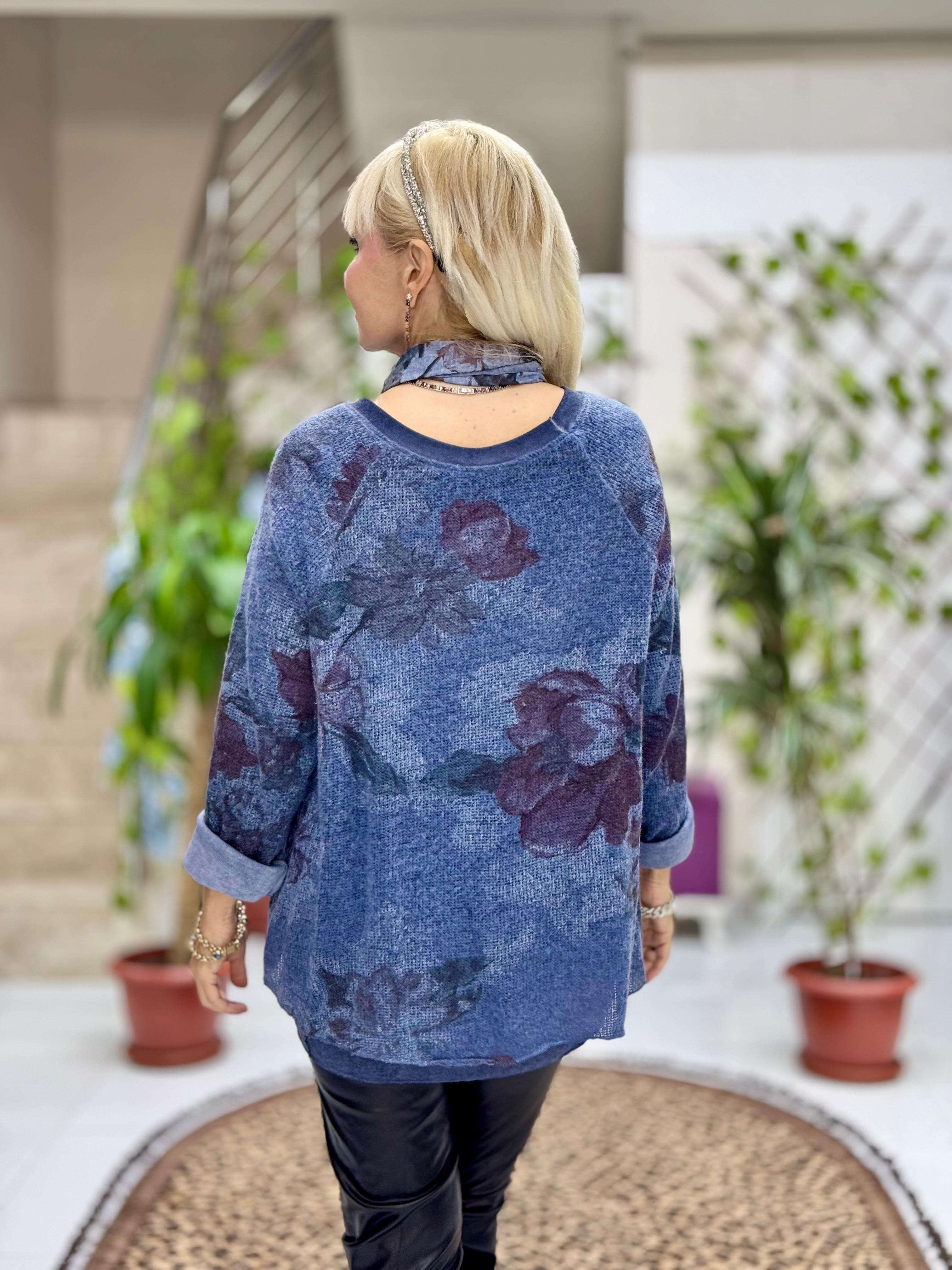 YG10507 İtalyan Fularlı Kazak Mavi