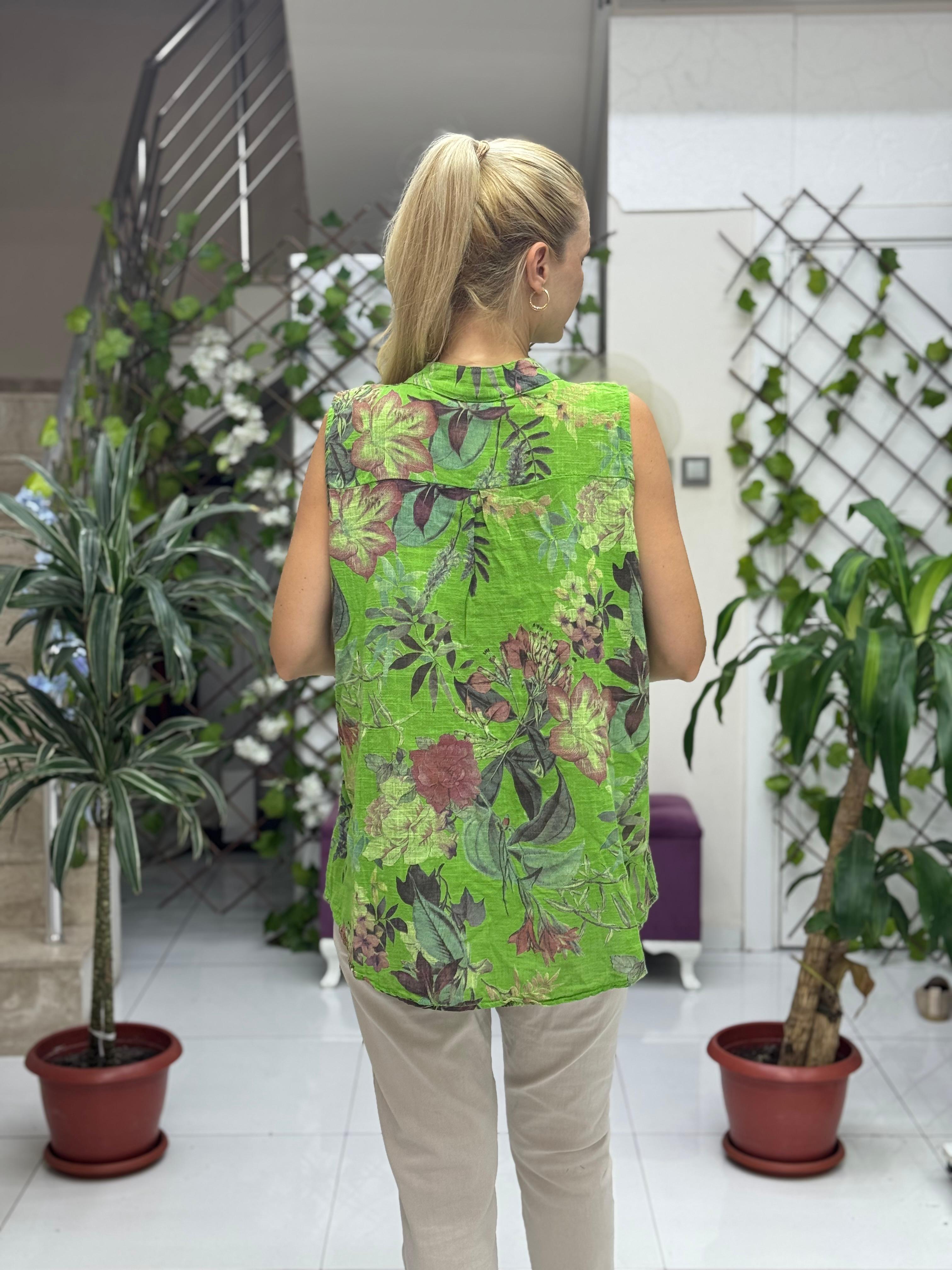 LS8819C Kolsuz Pamukketen Cepli İtalyan Bluz Yeşil