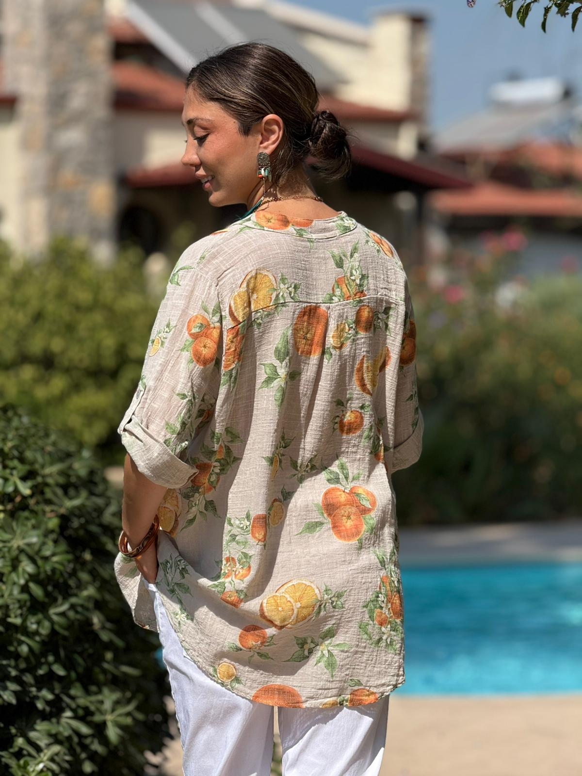 NC154553 İtalyan Pamuk Keten Bluz Krem