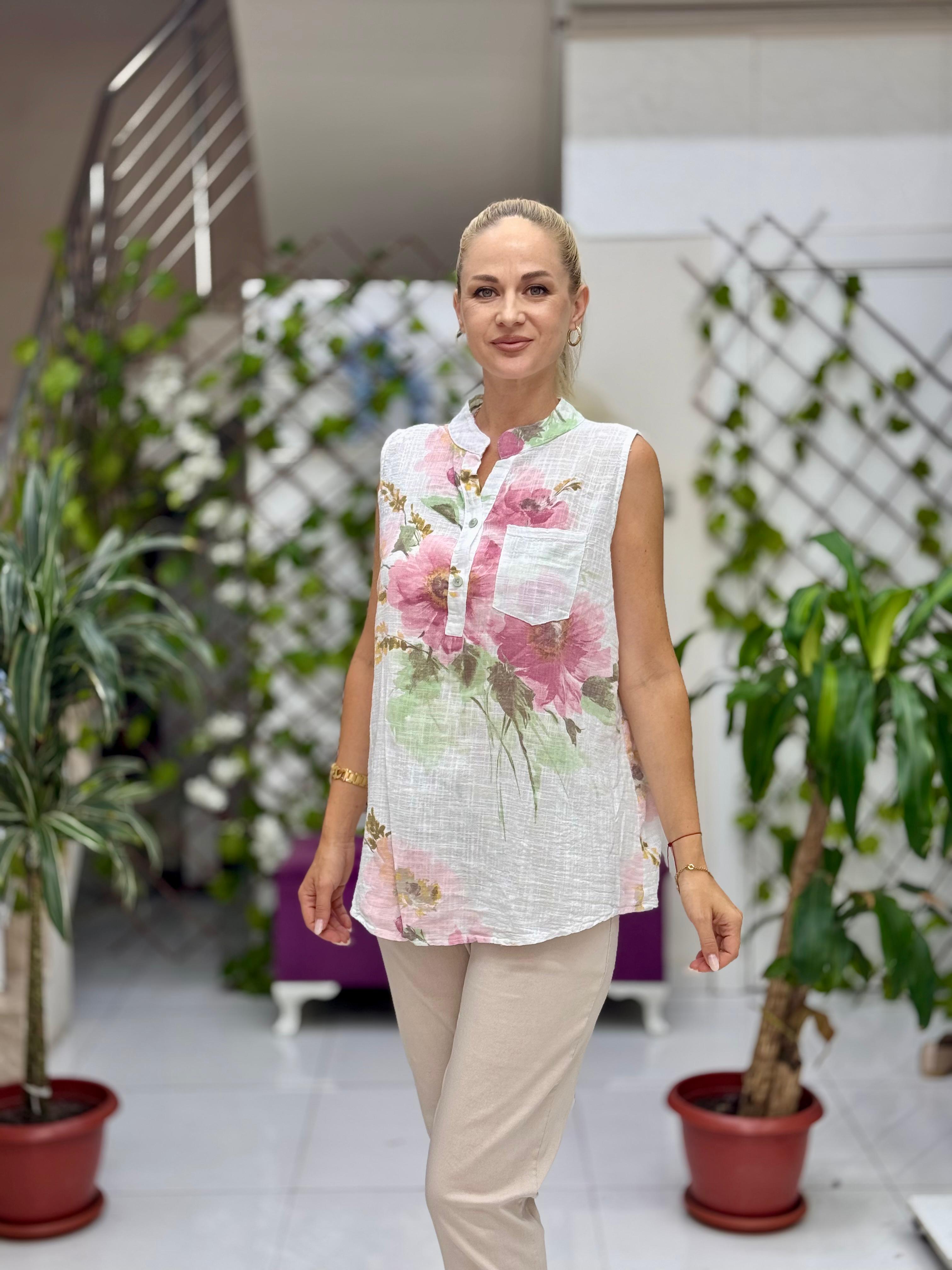 LS8819A Kolsuz Pamukketen Cepli İtalyan Bluz Beyaz