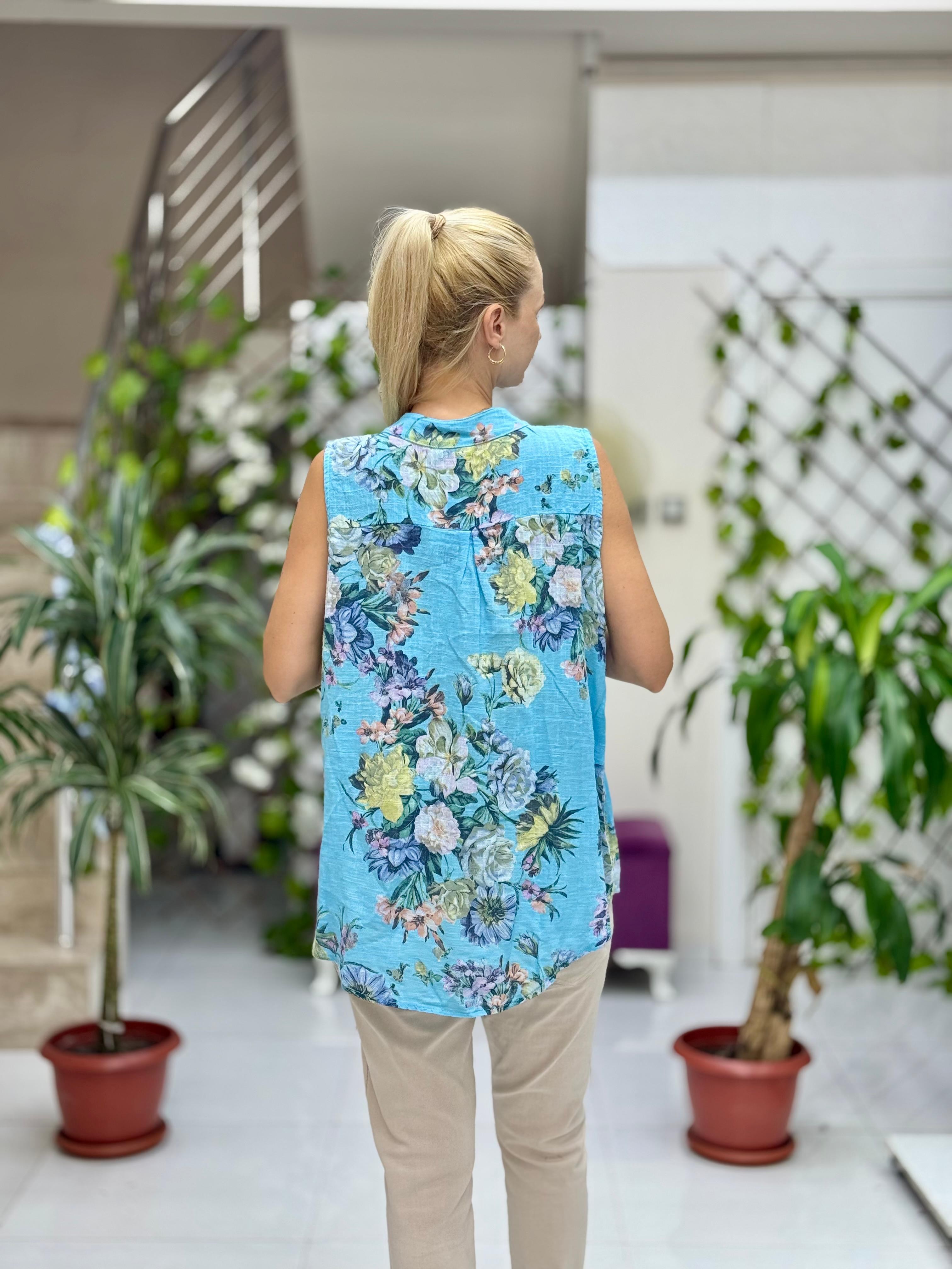 LS8819D Kolsuz Pamukketen Cepli İtalyan Bluz Mavi