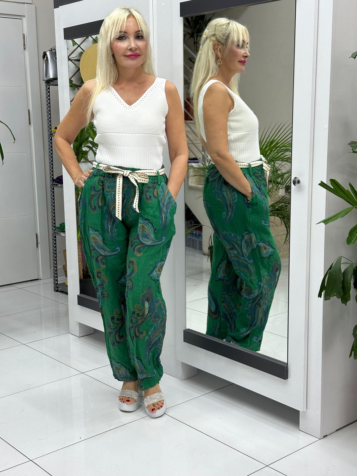 P3089 İTALYAN KETEN PANTOLON YEŞİL