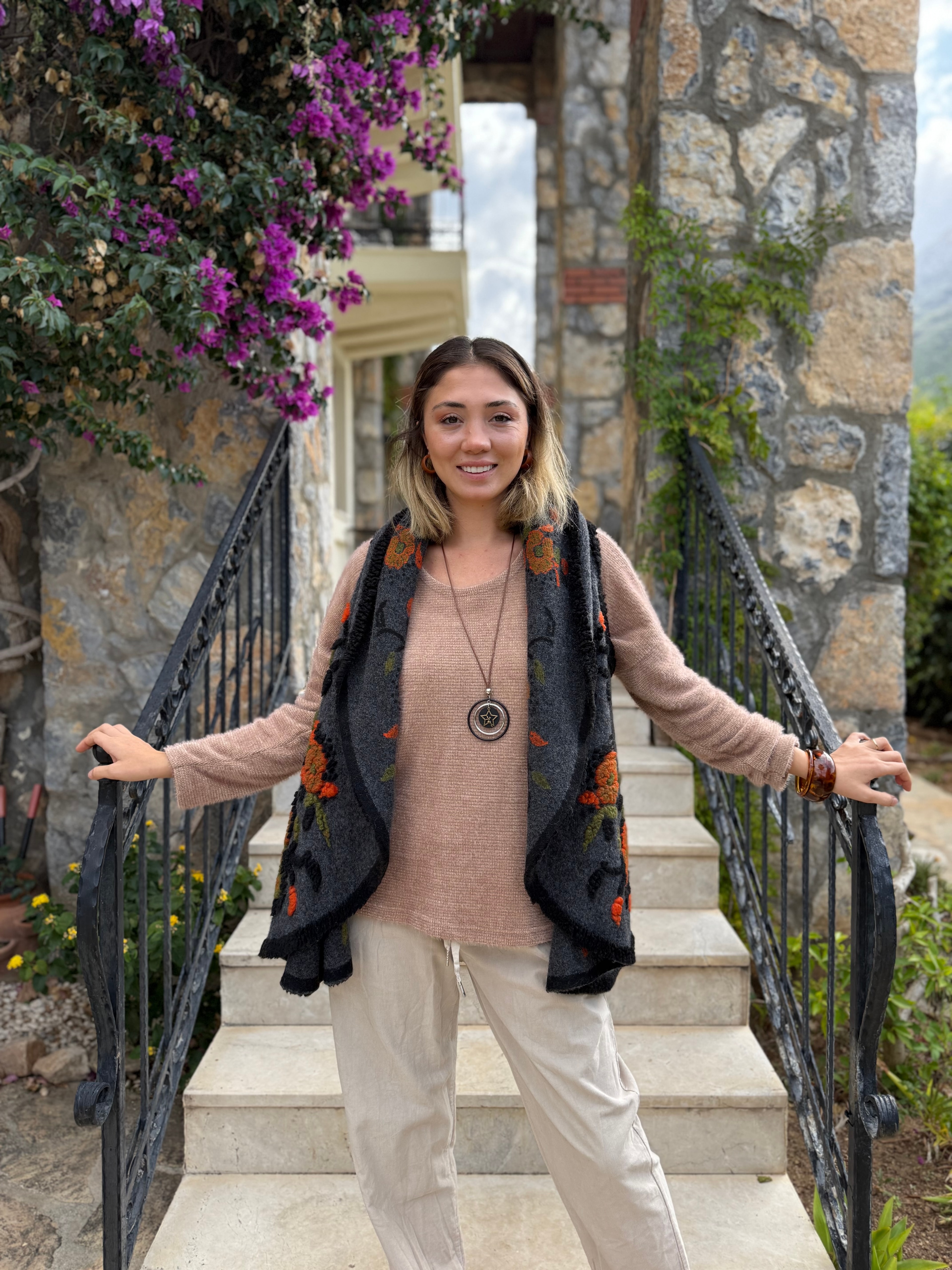 YG22604 Dökümlü İtalyan Keçe Yelek