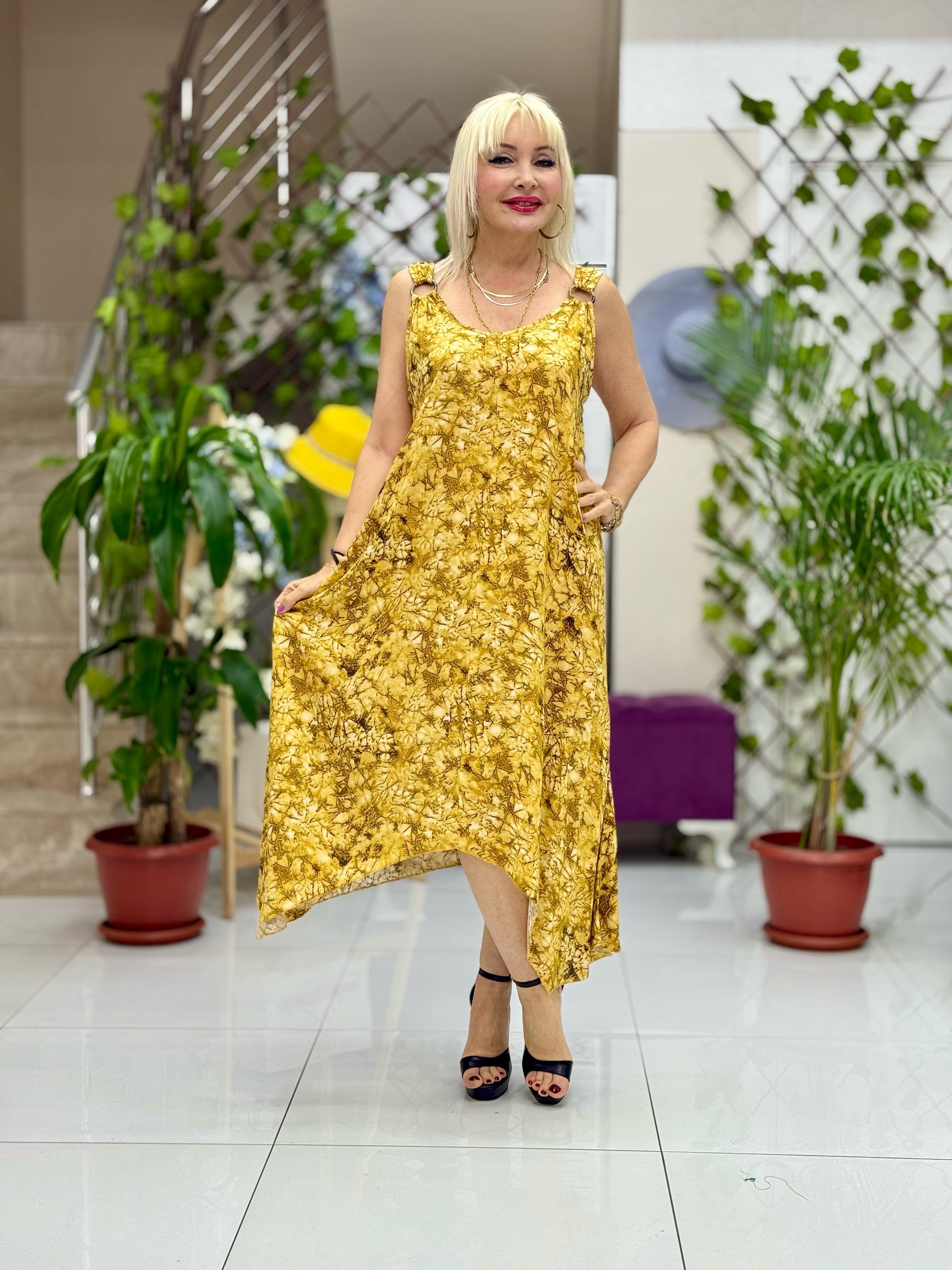 HL14016 Omzu Halkalı Askılı Viskon Hilal Elbise