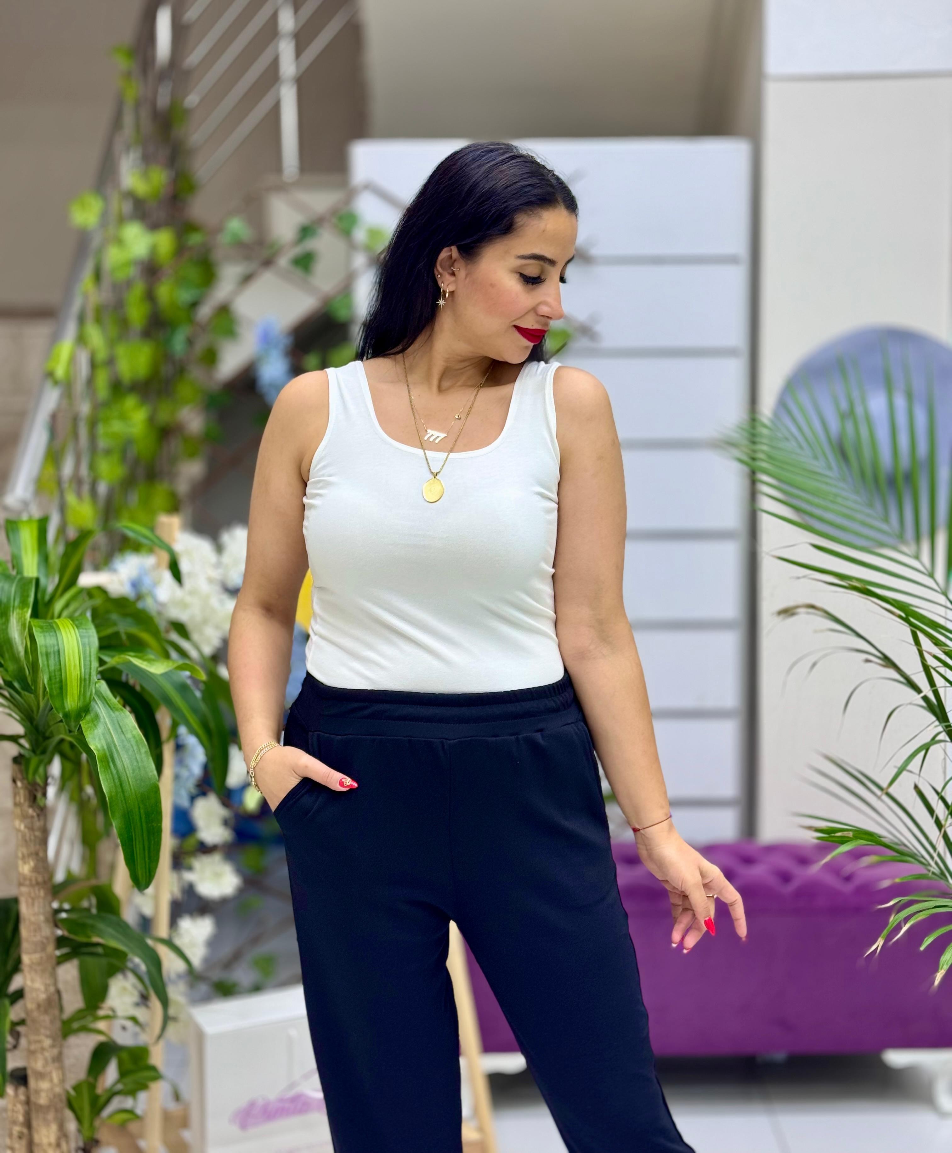 AY15100 Askılı Basic Penye Bluz Ekru