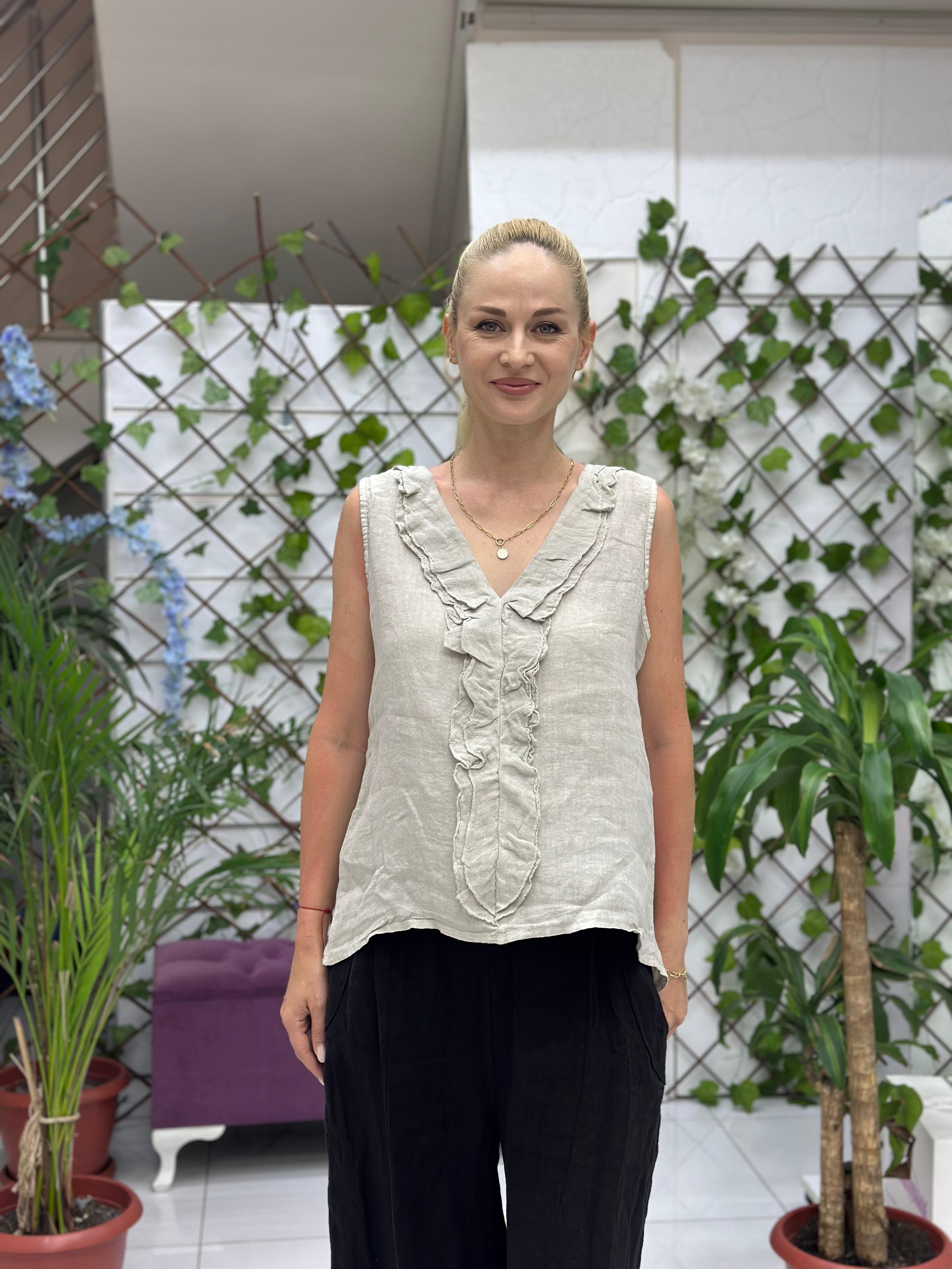 N23003 Blusa Lino Algodón Italiano Visón