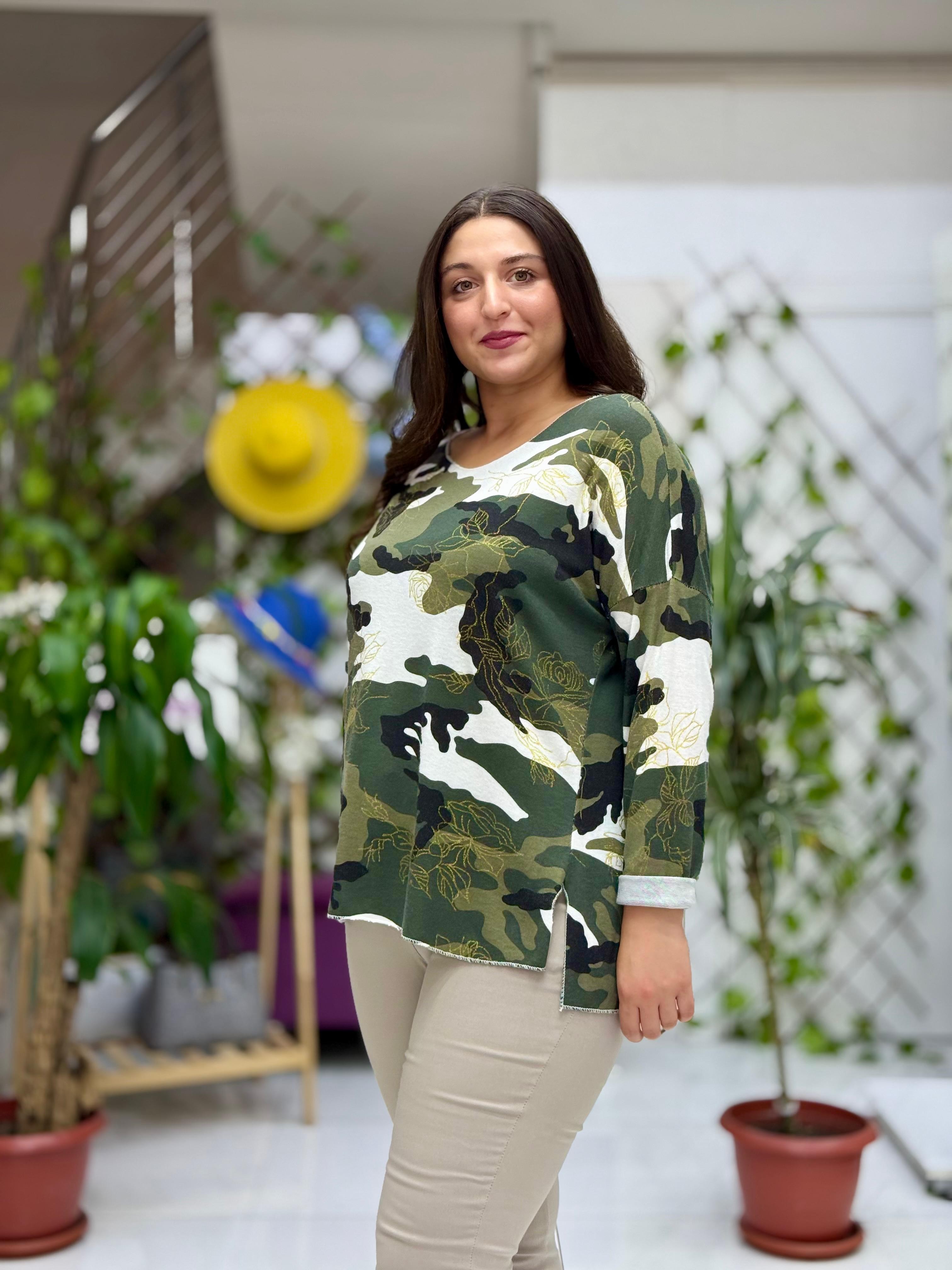LS68115 Kamuflaj Desen Triko İtalyan Bluz