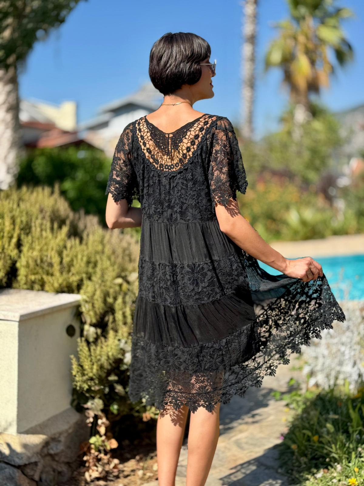 NCC10337 İtalyan İpek Elbise Siyah