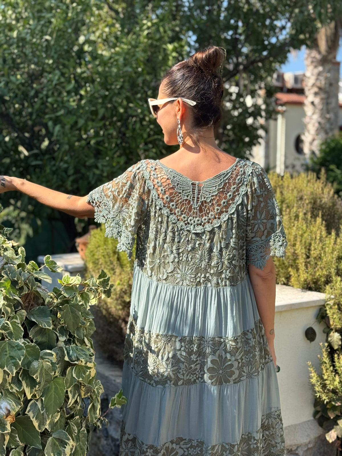 NCC10337 İtalyan İpek Elbise Haki