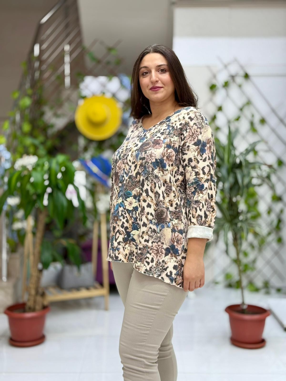 NC23721 Dijital Baskı İtalyan Triko Bluz