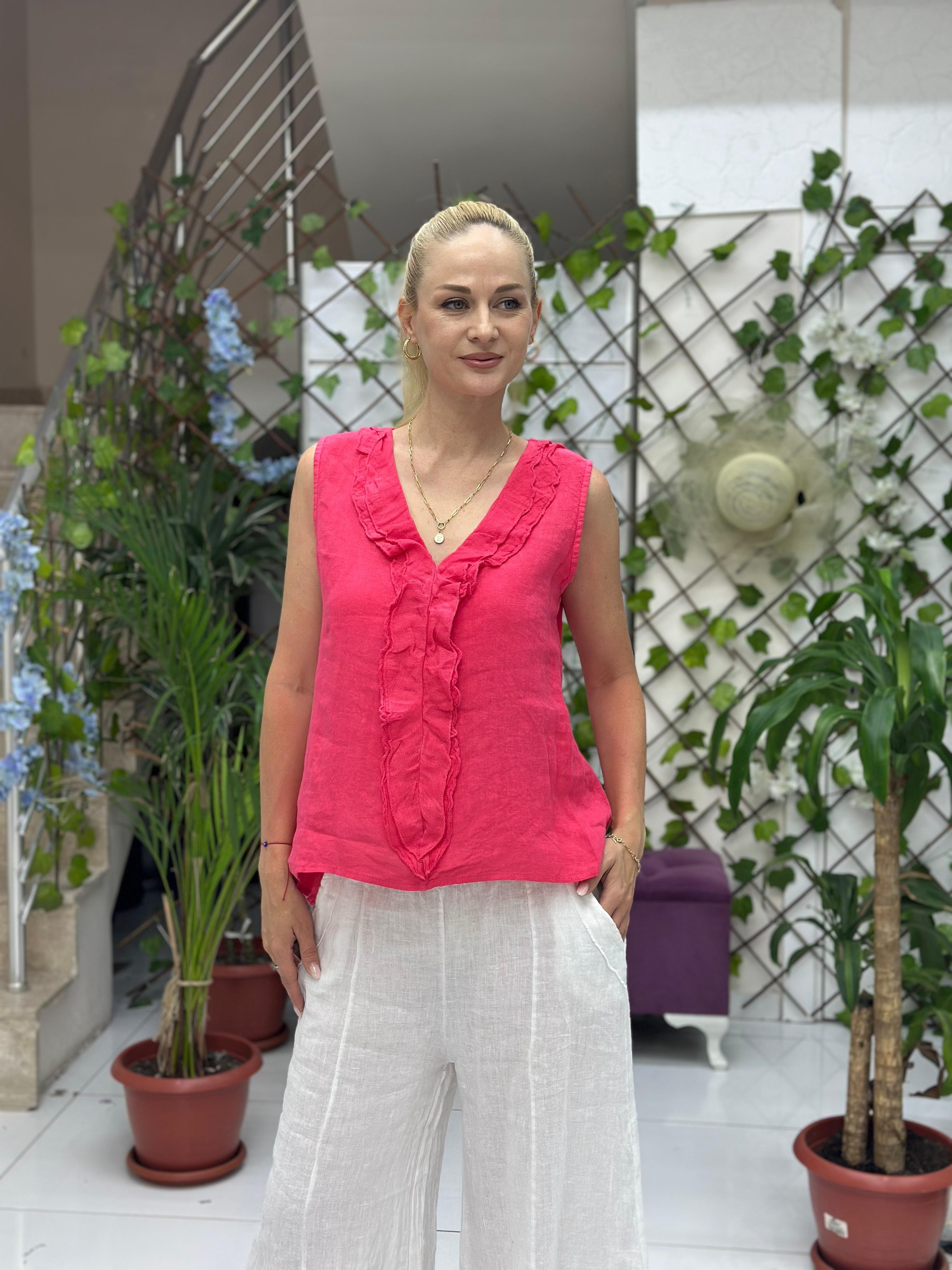 N23003 Blusa Lino Algodón Italiano Visón