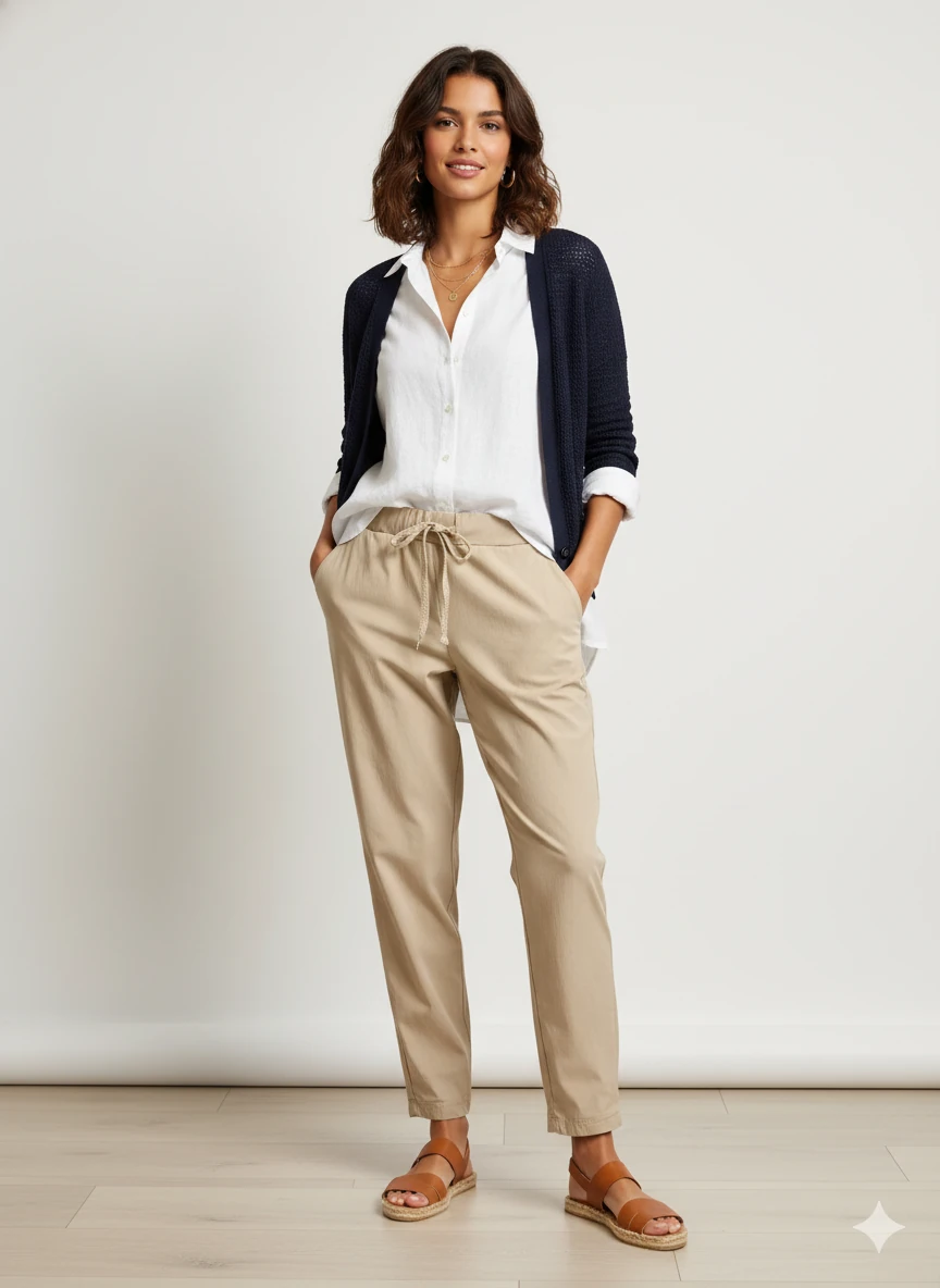 AY18008 Likralı Coton Pantolon Büyük Kalıp Bej