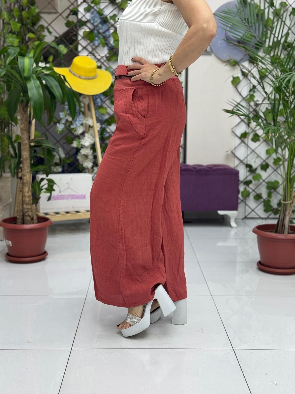 P3082 PANTALÓN LINO ITALIANO MARRÓN