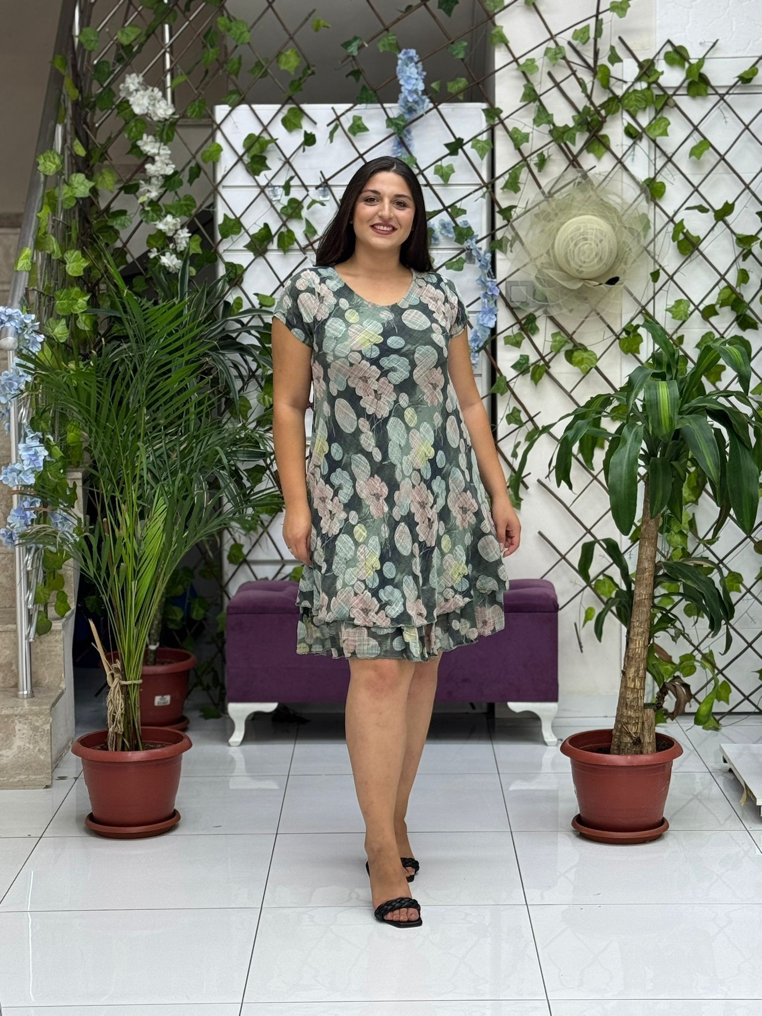 N5012-26 Vestido Italiano De Lino De Algodón Manga Corta Blanco
