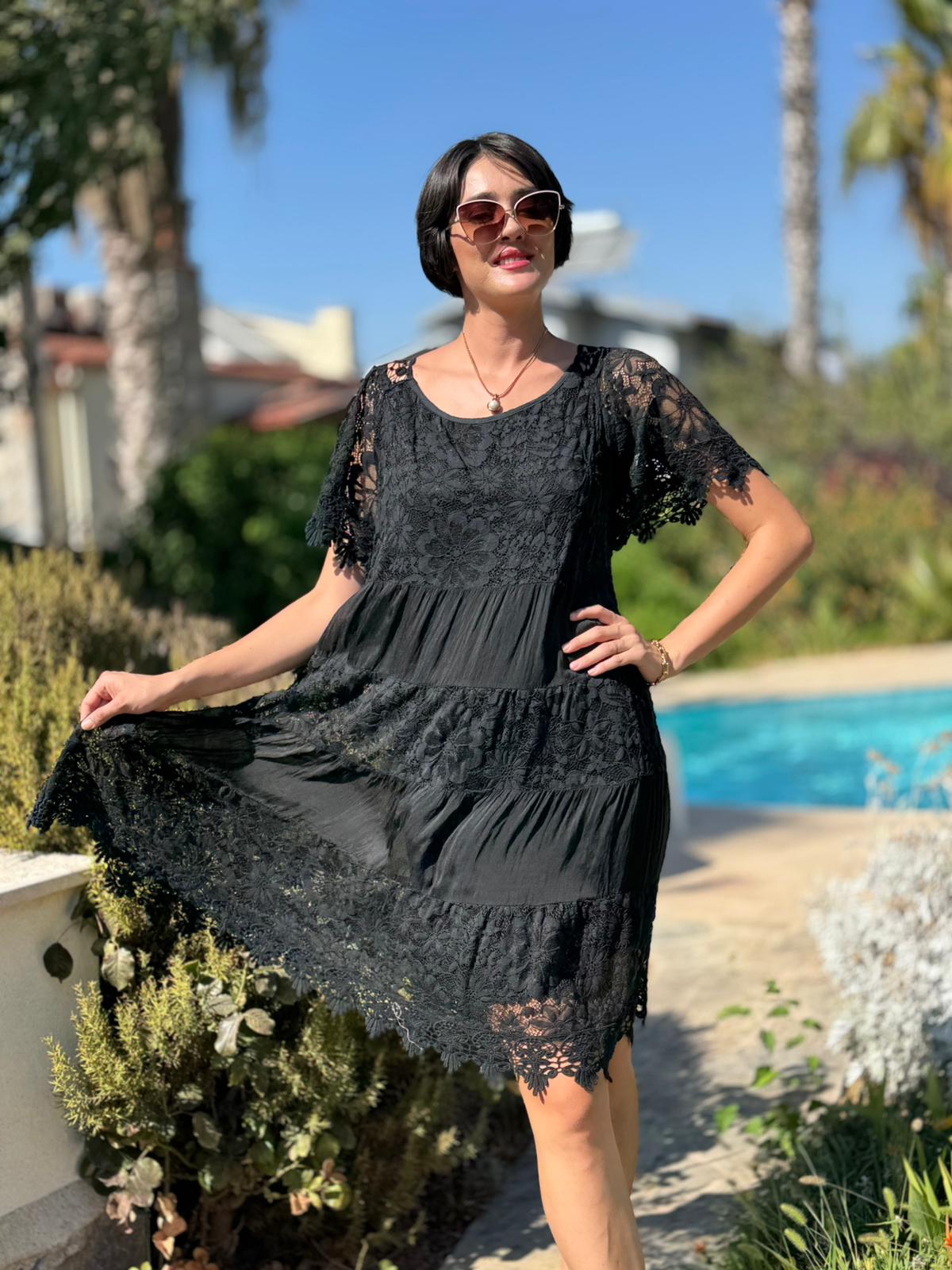 NCC10337 İtalyan İpek Elbise Siyah