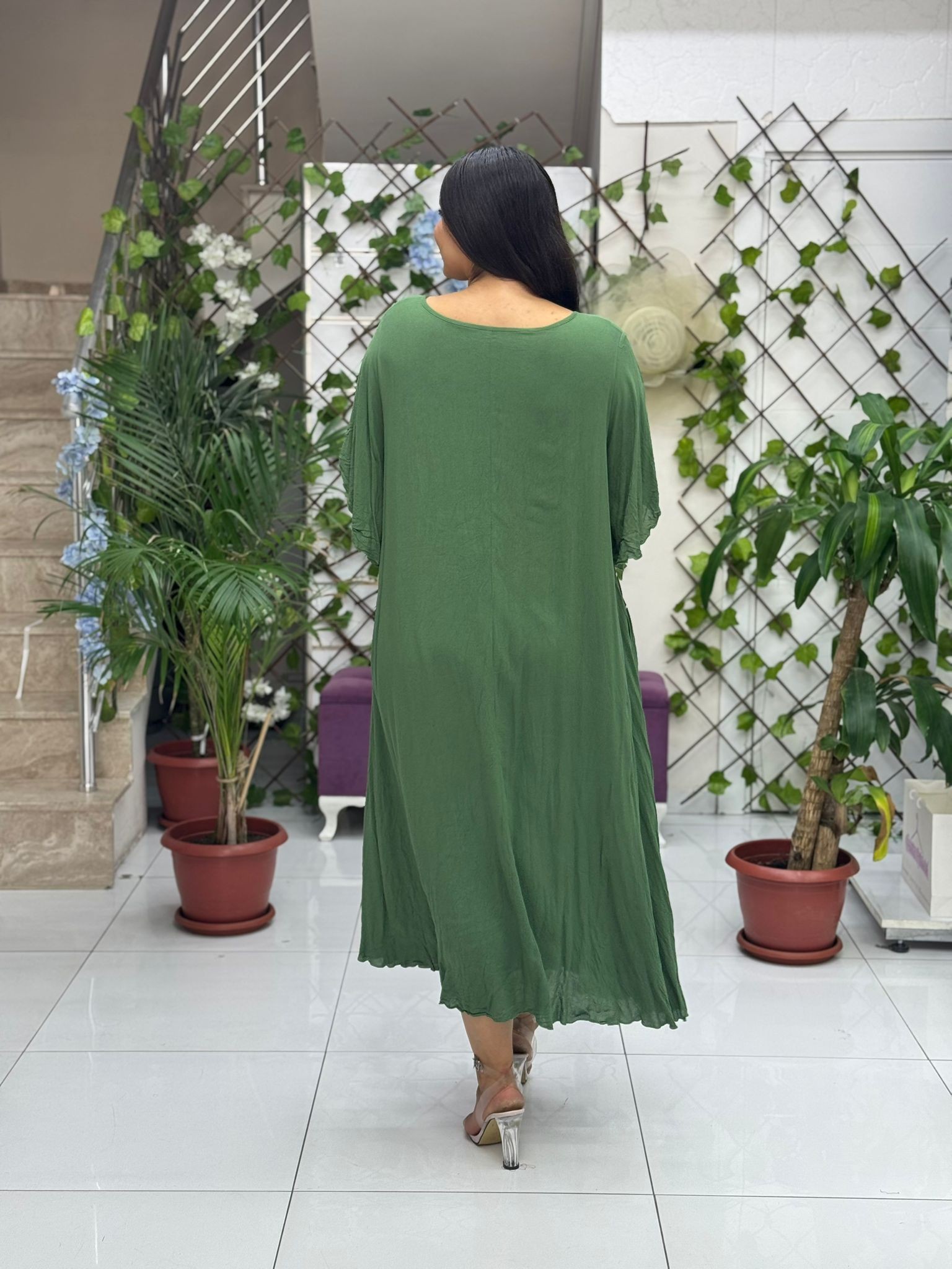 M1208 Vestido Voile Detalle Cuello Turquesa