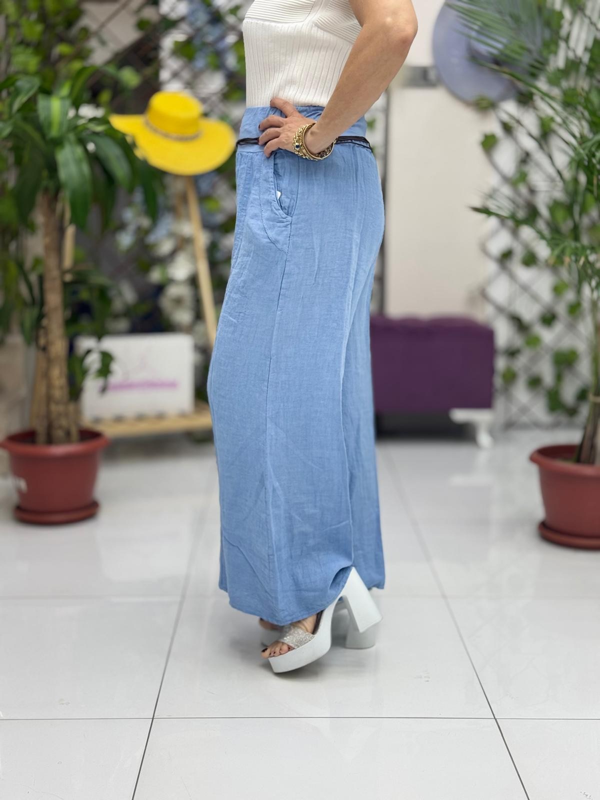 P3082 PANTALÓN LINO ITALIANO MARRÓN
