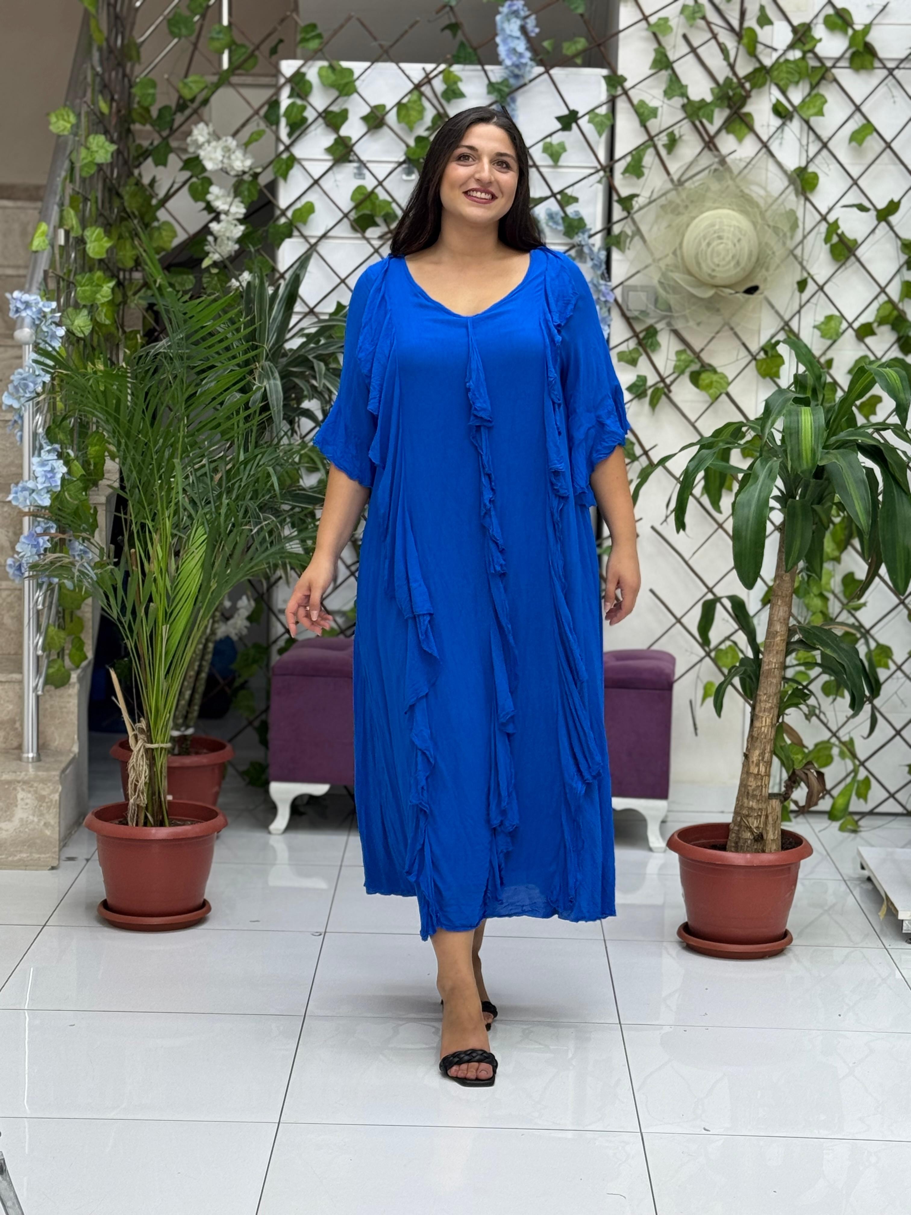 VL3041 Fırfırlı Vual Elbise Saks