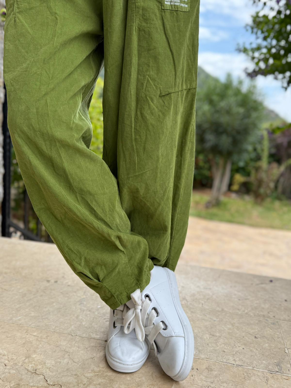 LS2203 İtalyan Kemerli Kadife Pantolon Yeşil