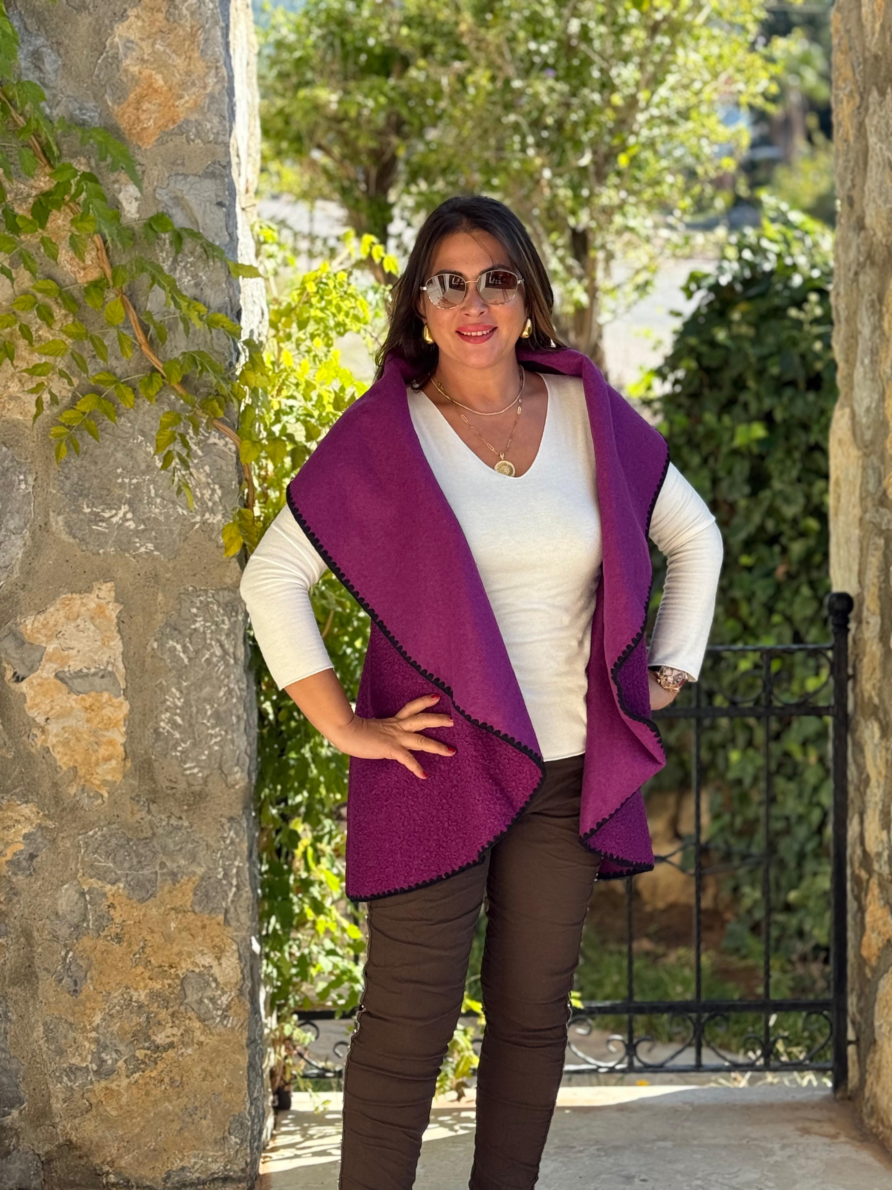 YG3698 Dökümlü İtalyan Buklet Yelek Eflatun