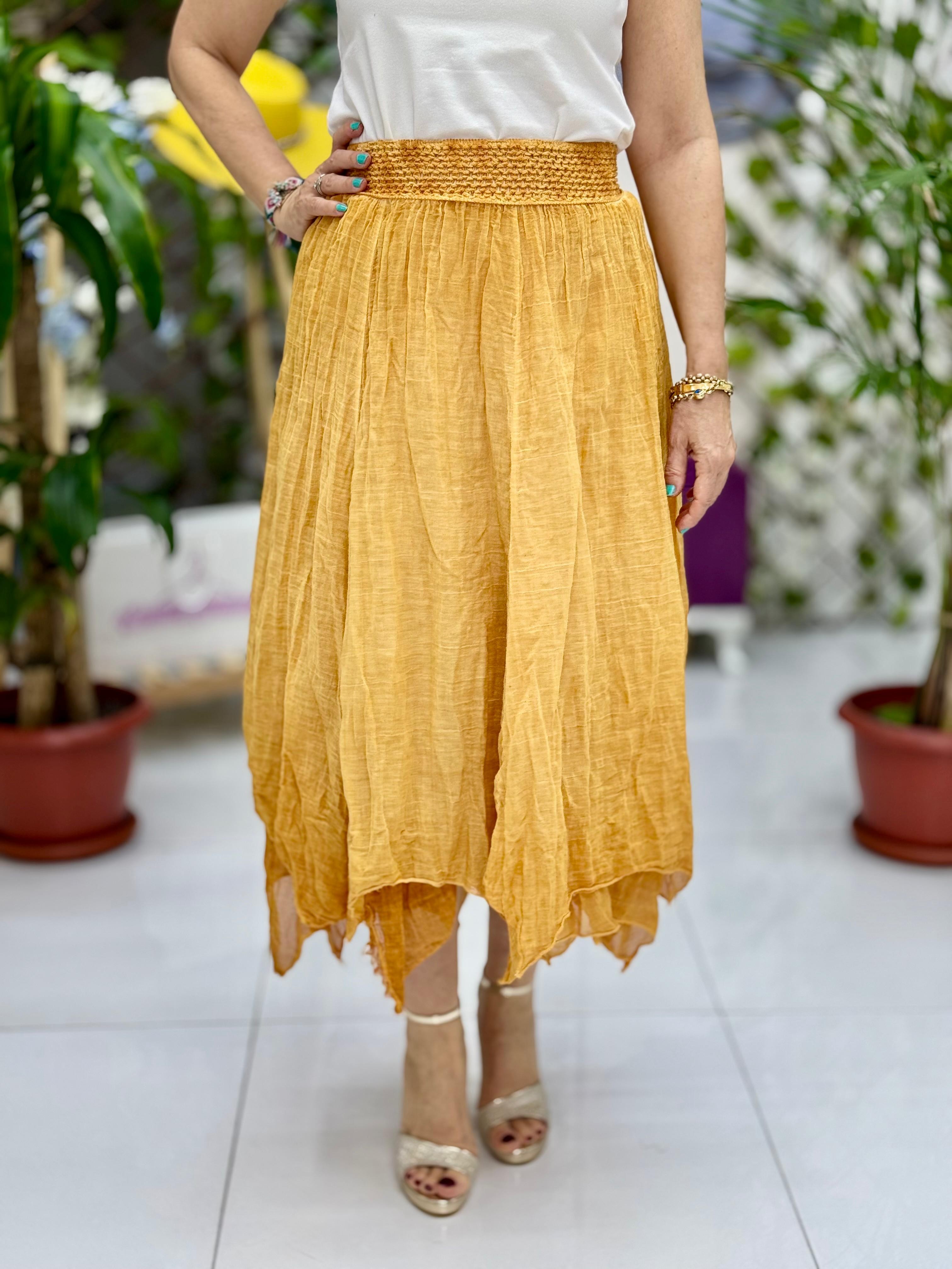 N30753 Falda De Seda Italiana Saks