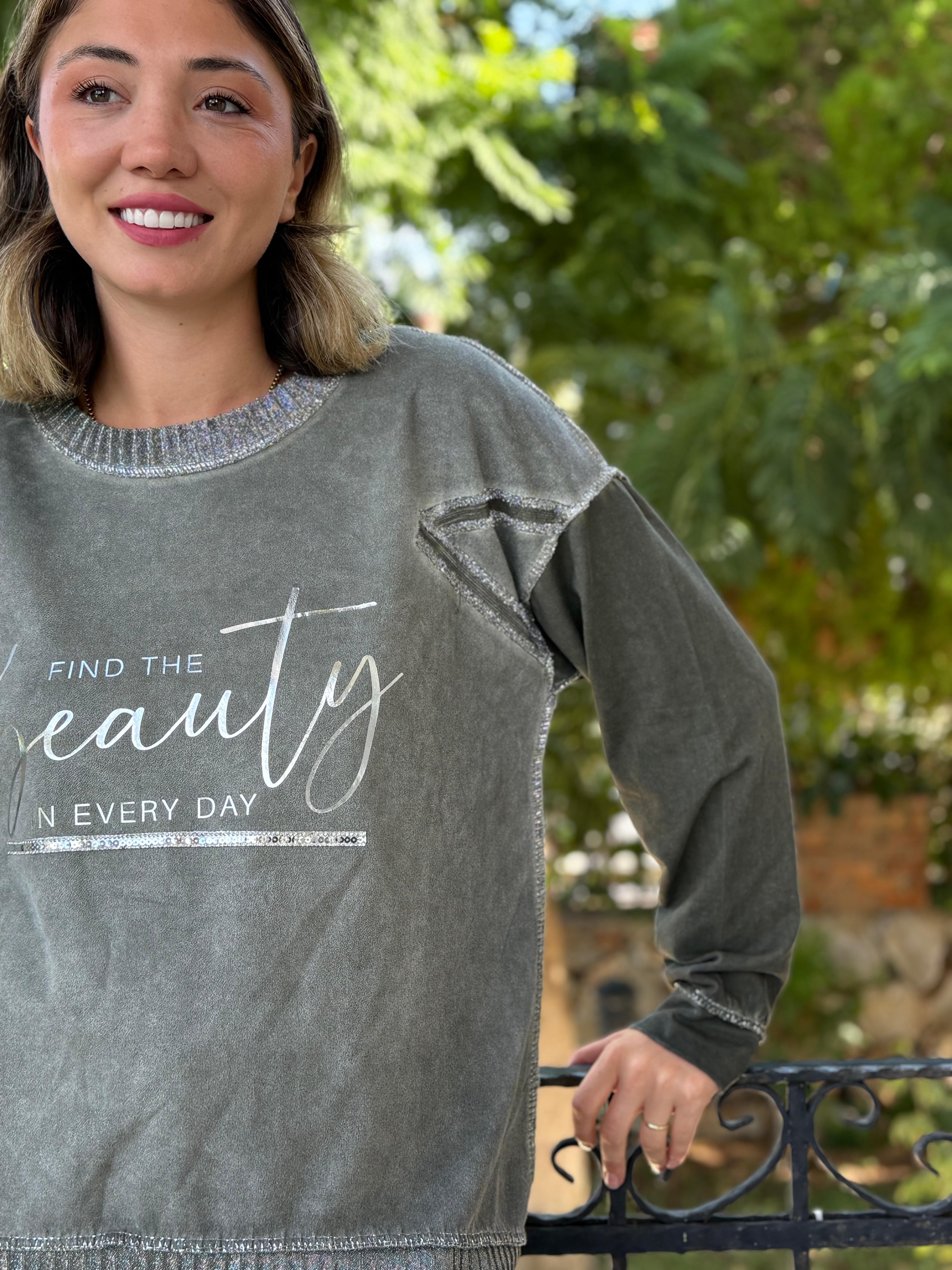 NC50793 İtalyan Beauty Yazılı Coton Sweatshirt Haki