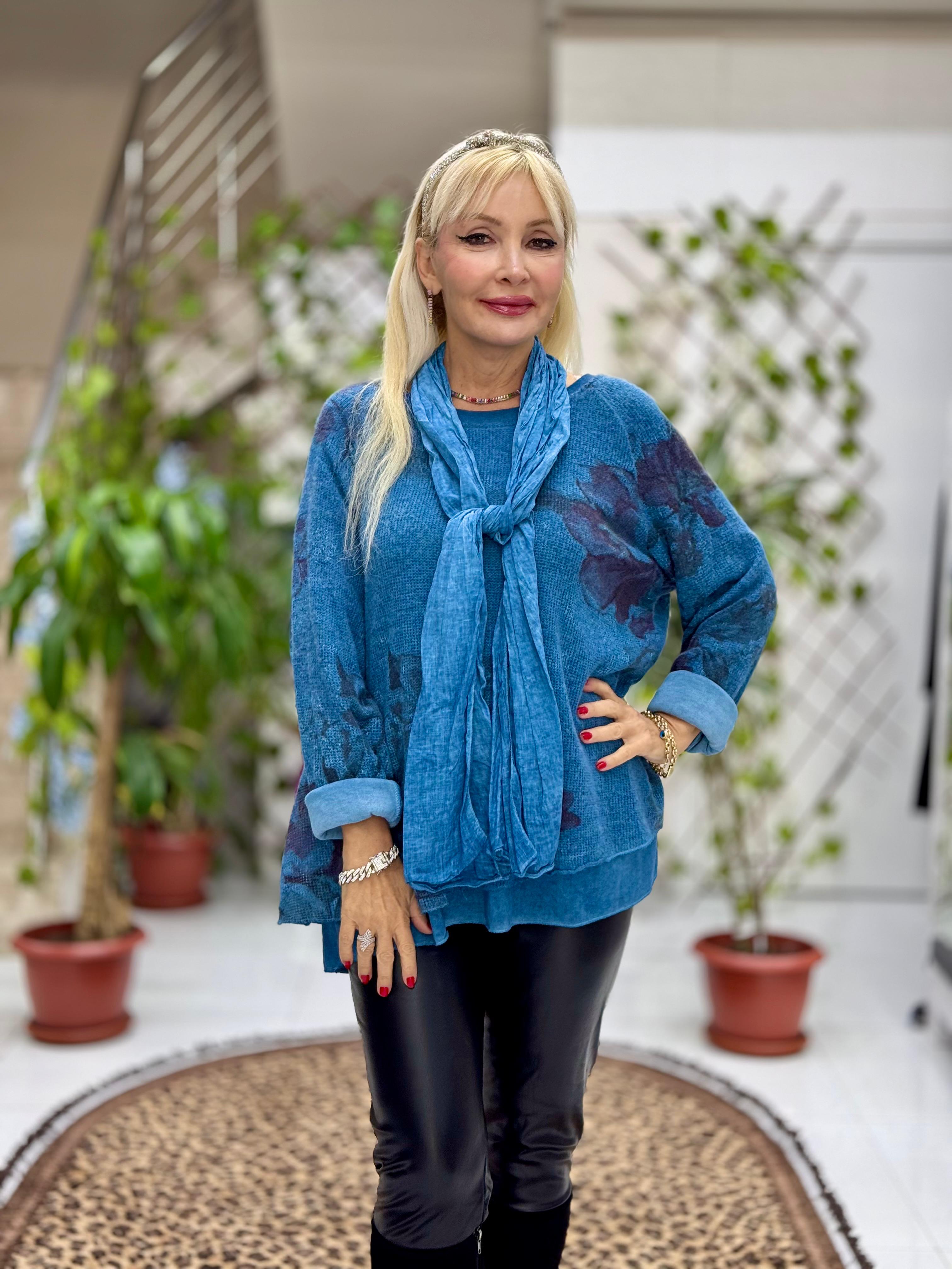 YG10507 İtalyan Fularlı Kazak Turkuaz