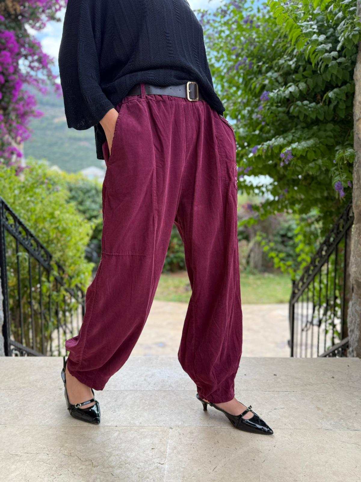 LS2203 İtalyan Kemerli Kadife Pantolon Vişne