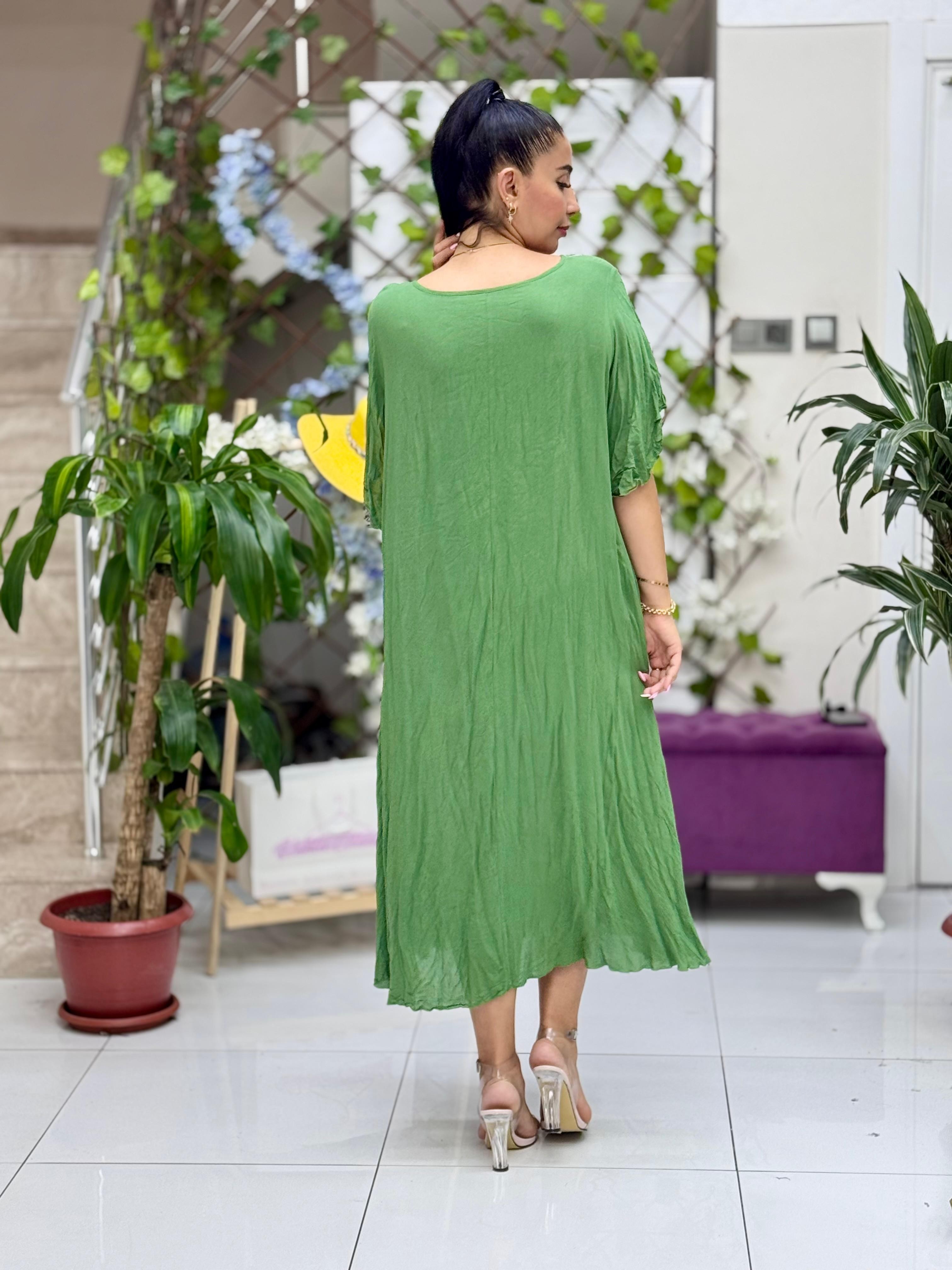 M1208 Vestido Voile Detalle Cuello Turquesa