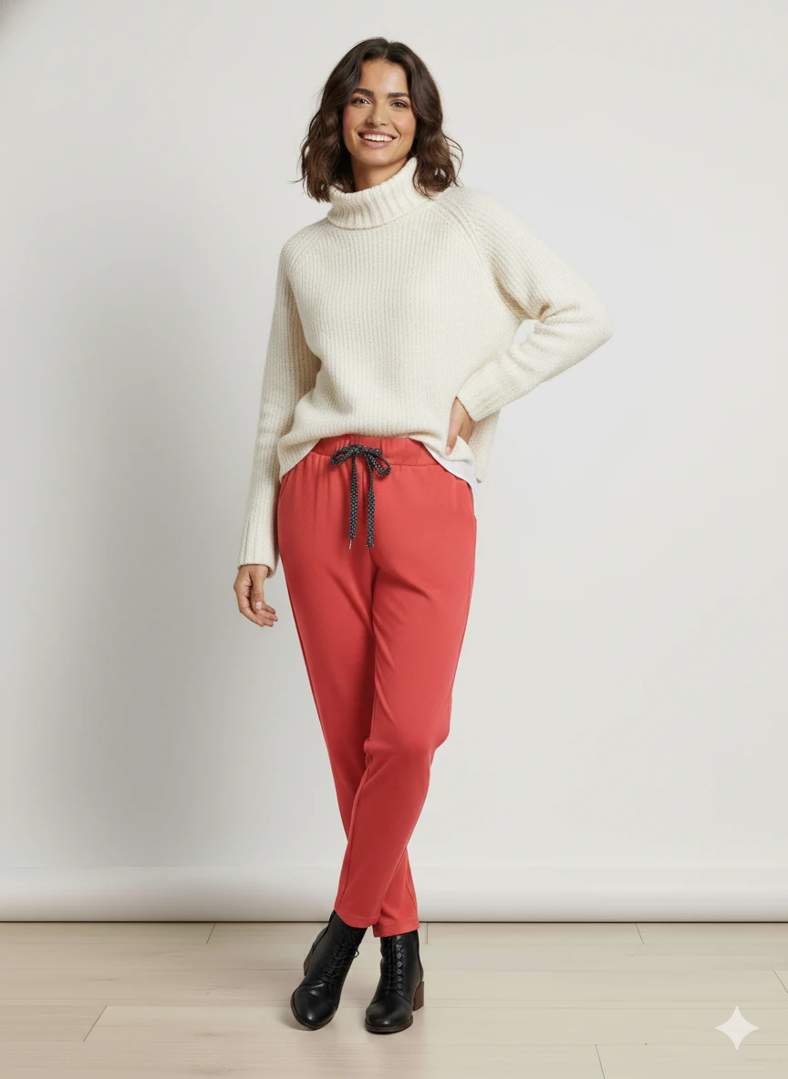 AY18006 Likralı Coton Pantolon Büyük Kalıp Mercan