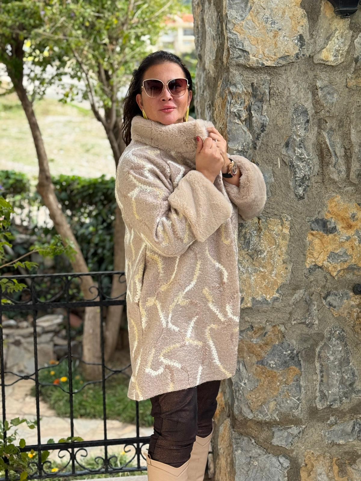 N2238 Abrigo Napa Leopardo Cremallera Negro