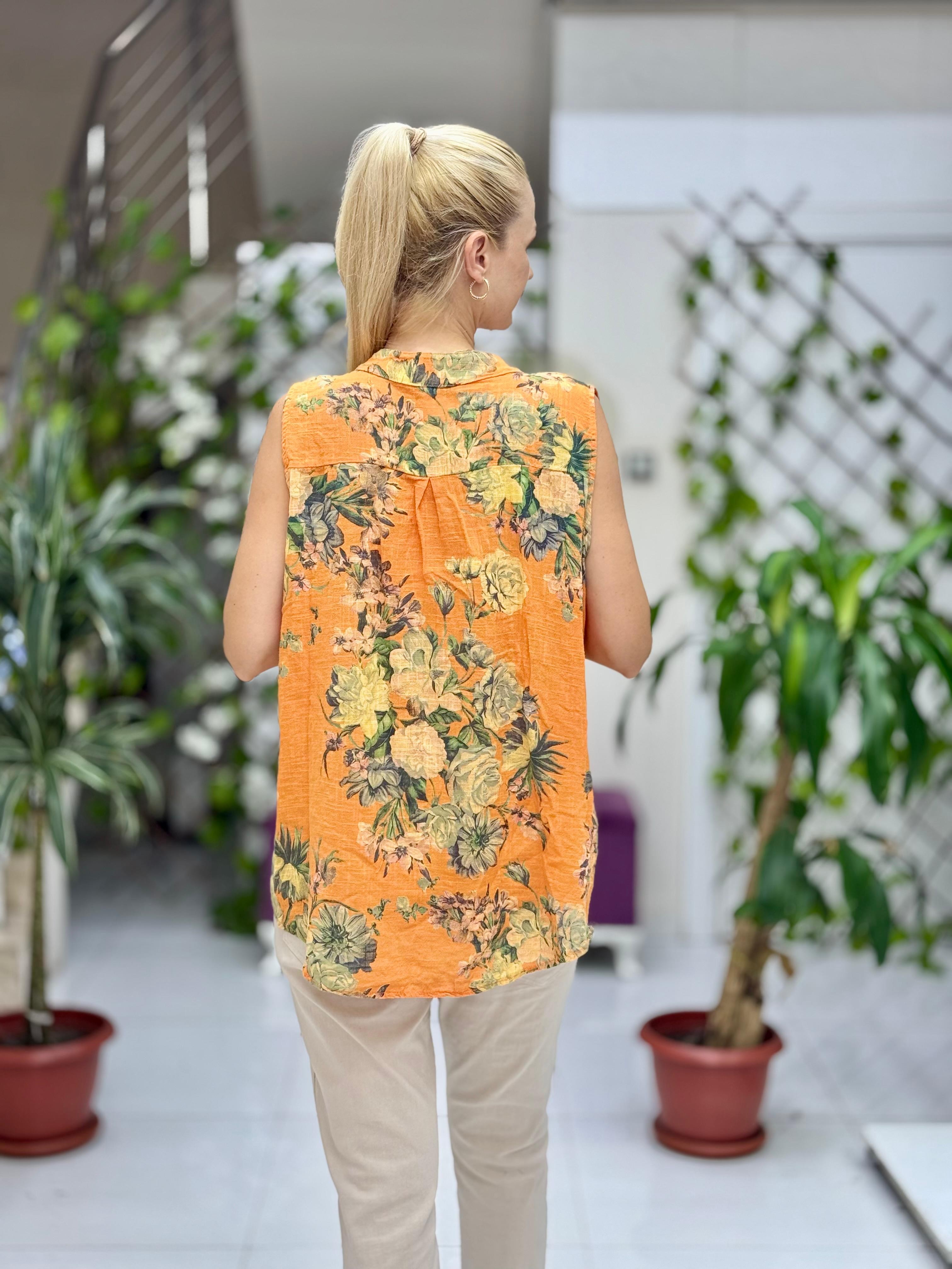 LS8819D Kolsuz Pamukketen Cepli İtalyan Bluz Oranj