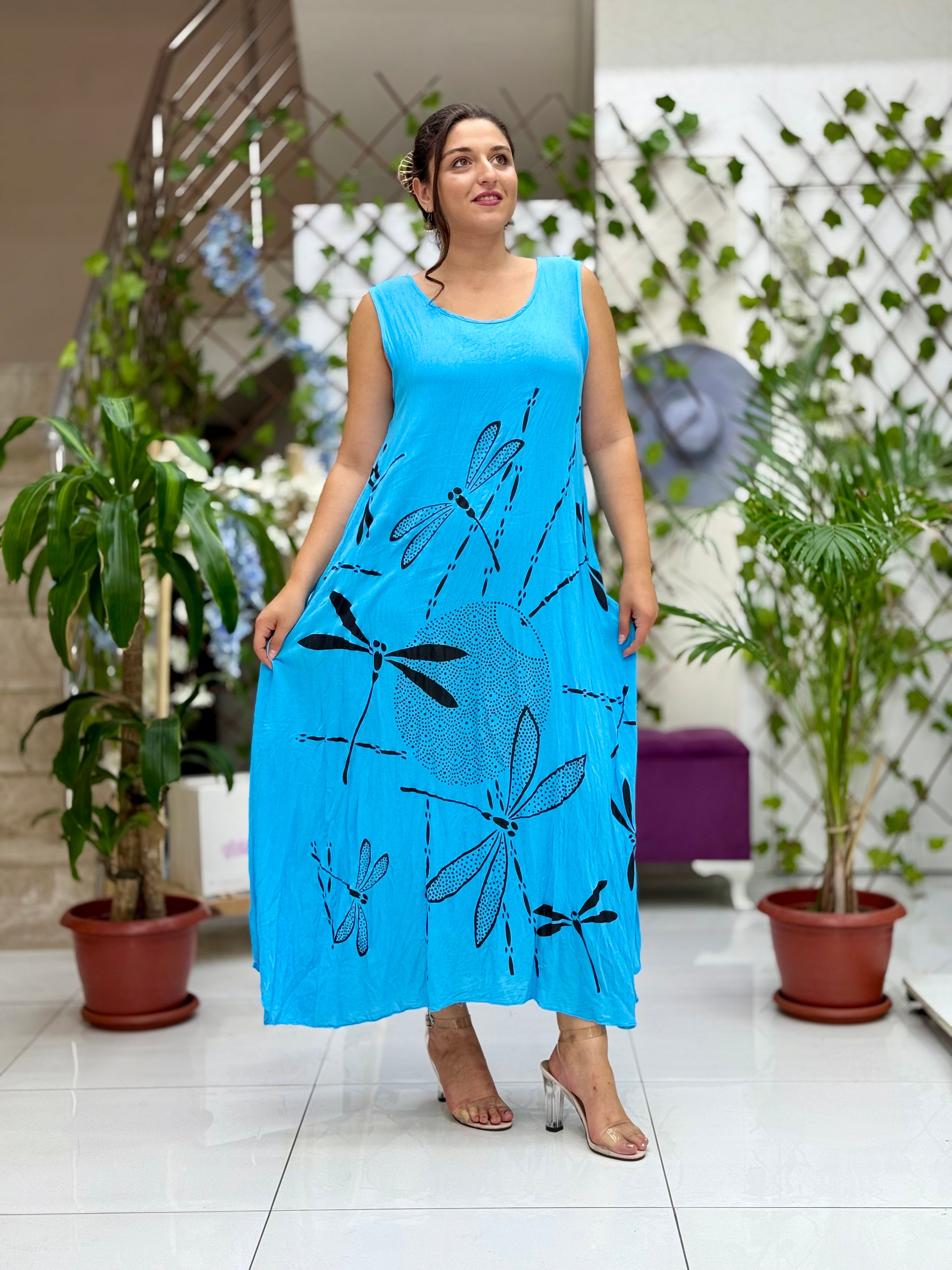 M1046 Vestido Voile Sin Mangas Turquesa