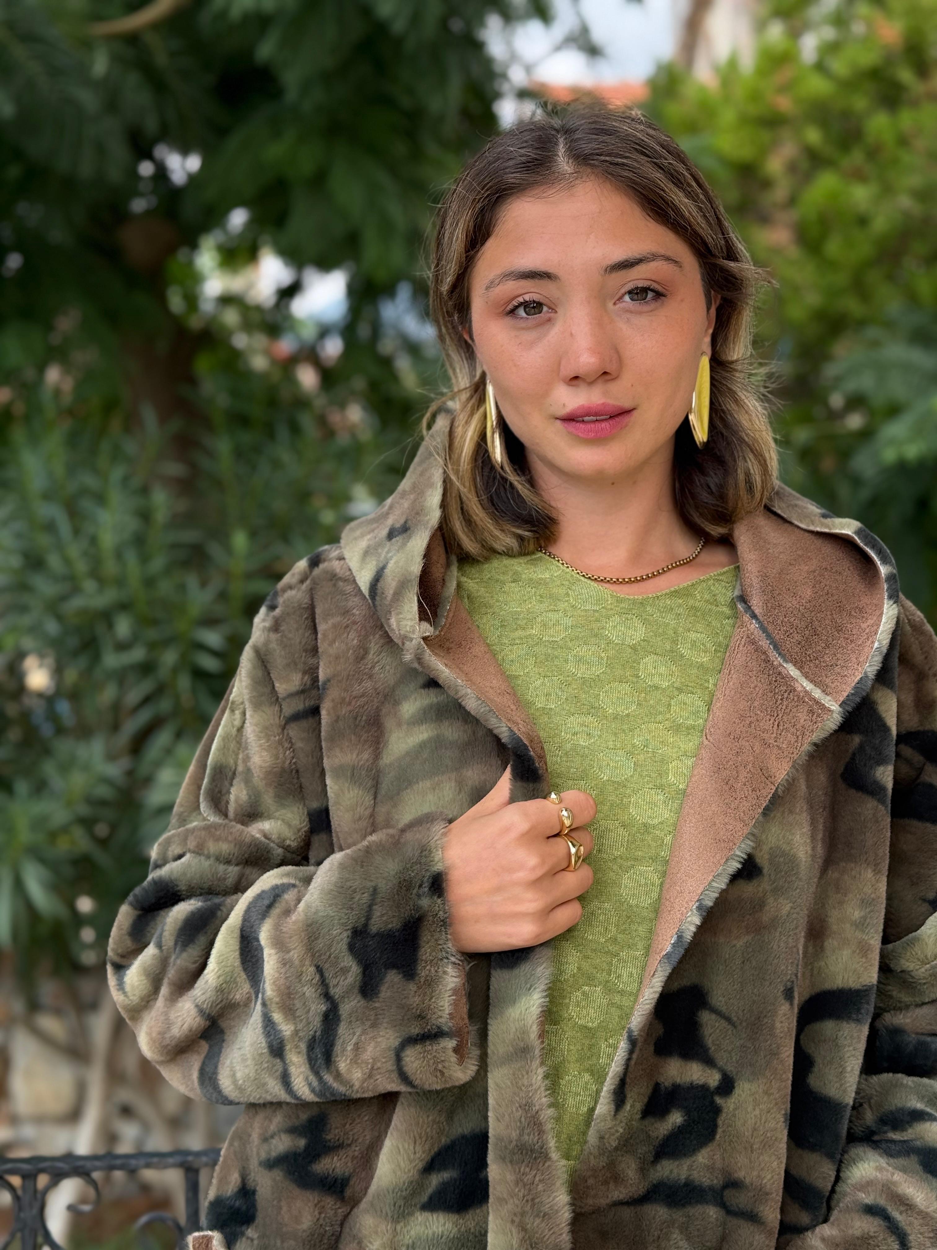 LS1729 İtalyan Önü Açık Çift Taraflı Nubuk Kısa Kaban Camel