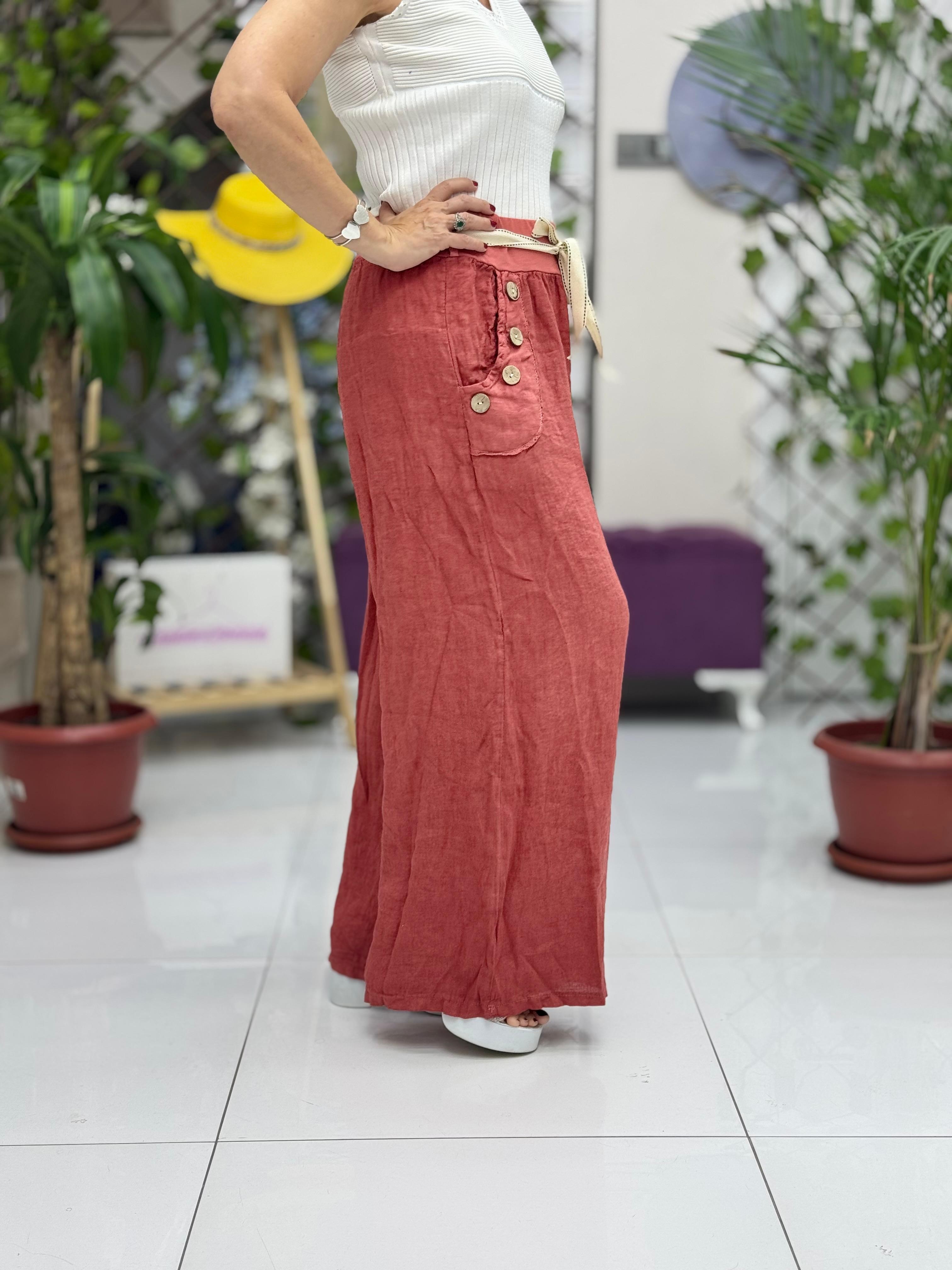 NC2613 İtalyan Keten Pantolon Kiremit