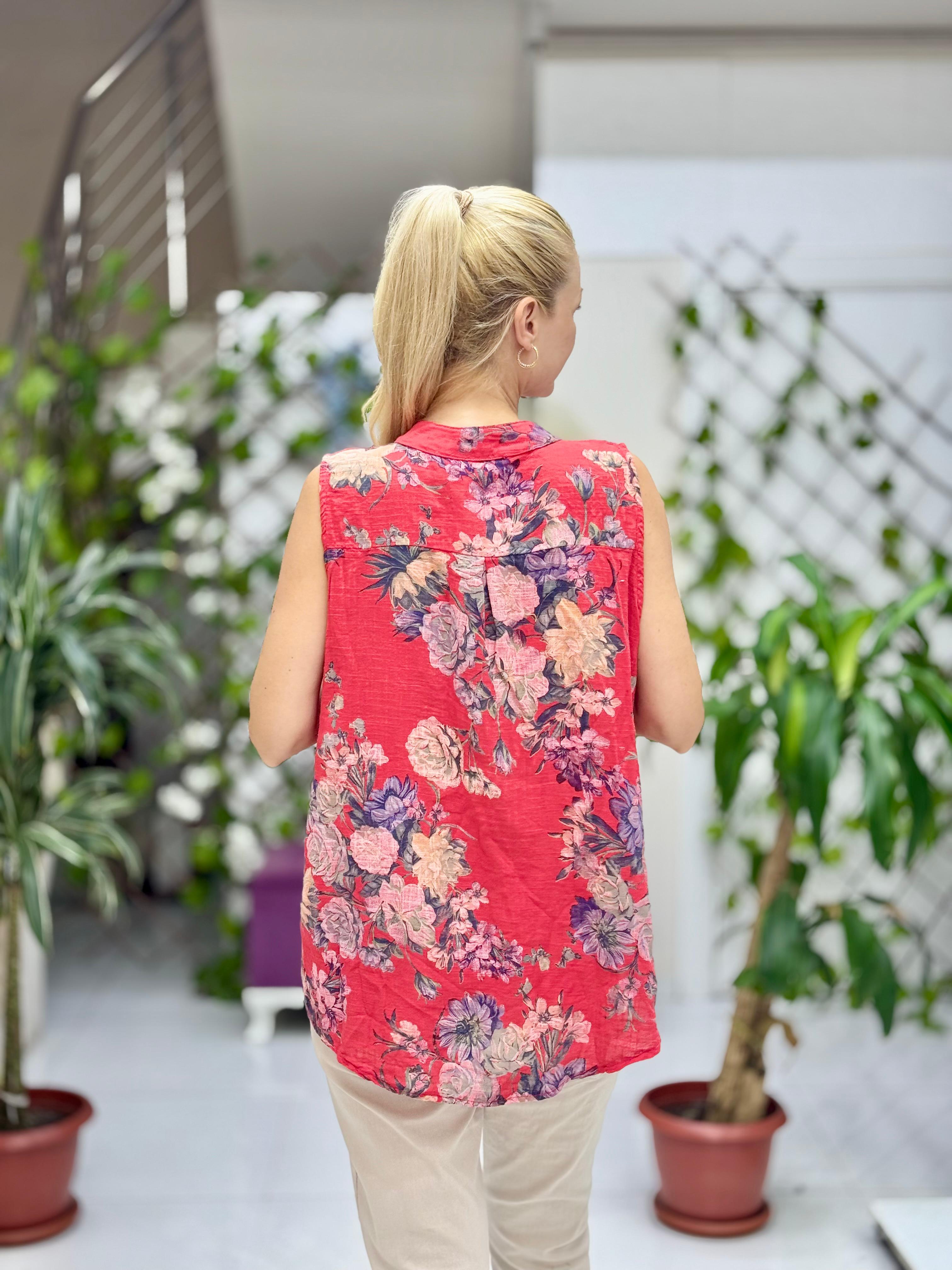 LS8819D Kolsuz Pamukketen Cepli İtalyan Bluz Kırmızı
