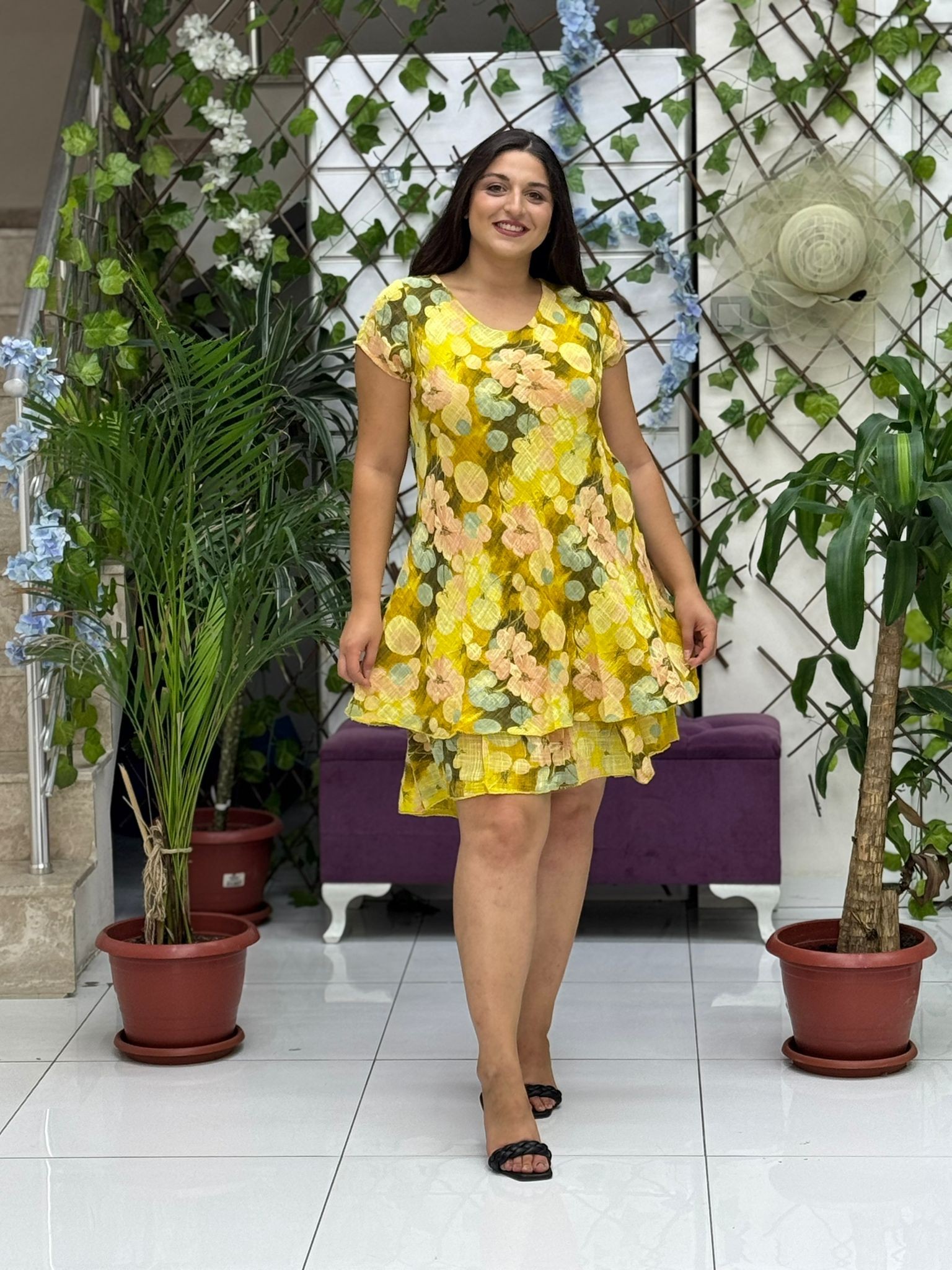 N5012-26 Vestido Italiano De Lino De Algodón Manga Corta Blanco