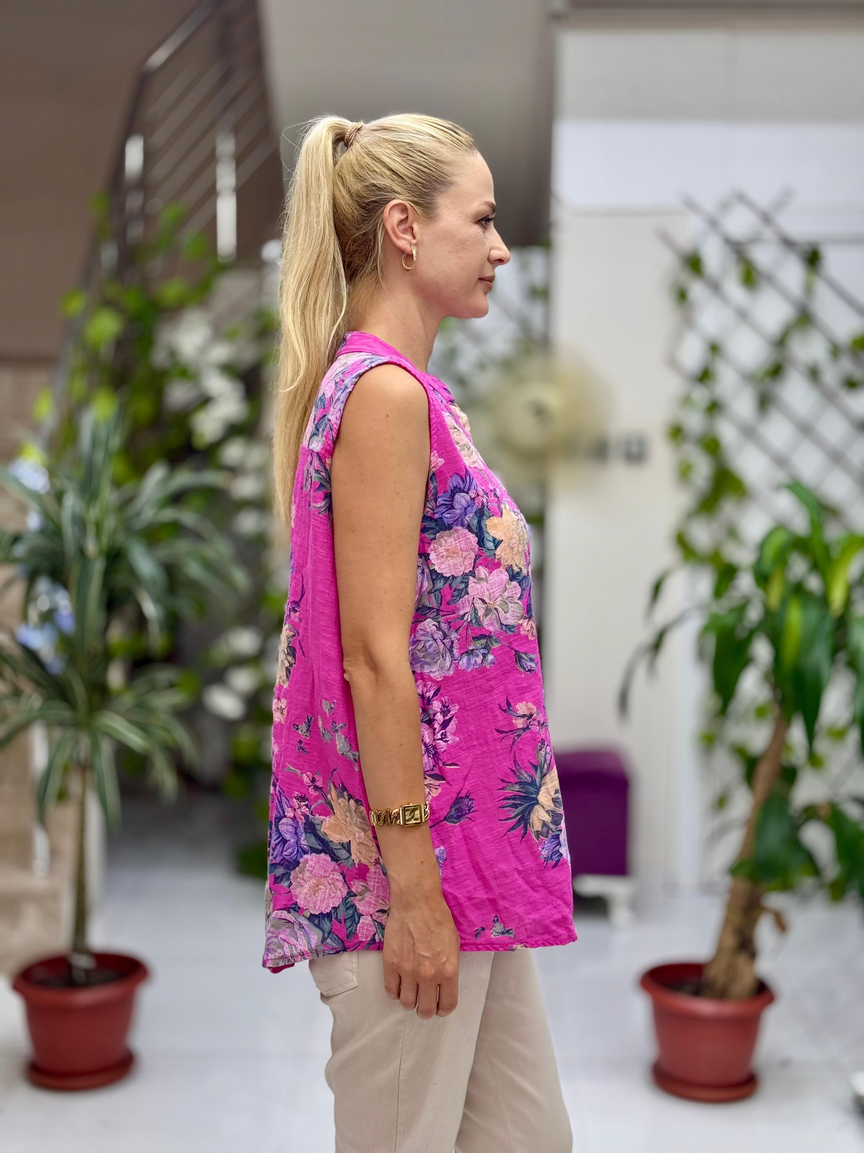 LS8819D Kolsuz Pamukketen Cepli İtalyan Bluz Pembe