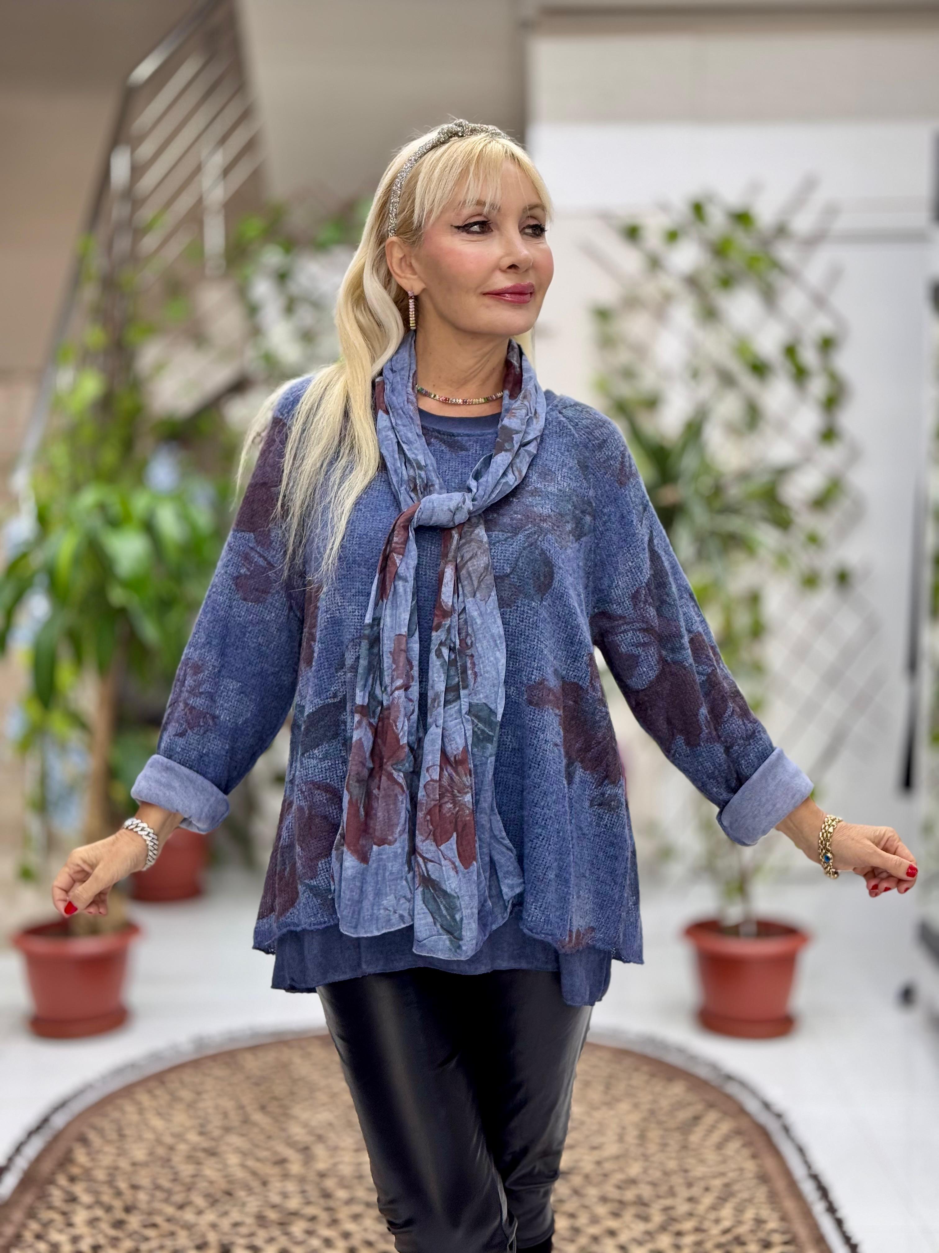 YG10507 İtalyan Fularlı Kazak Mavi