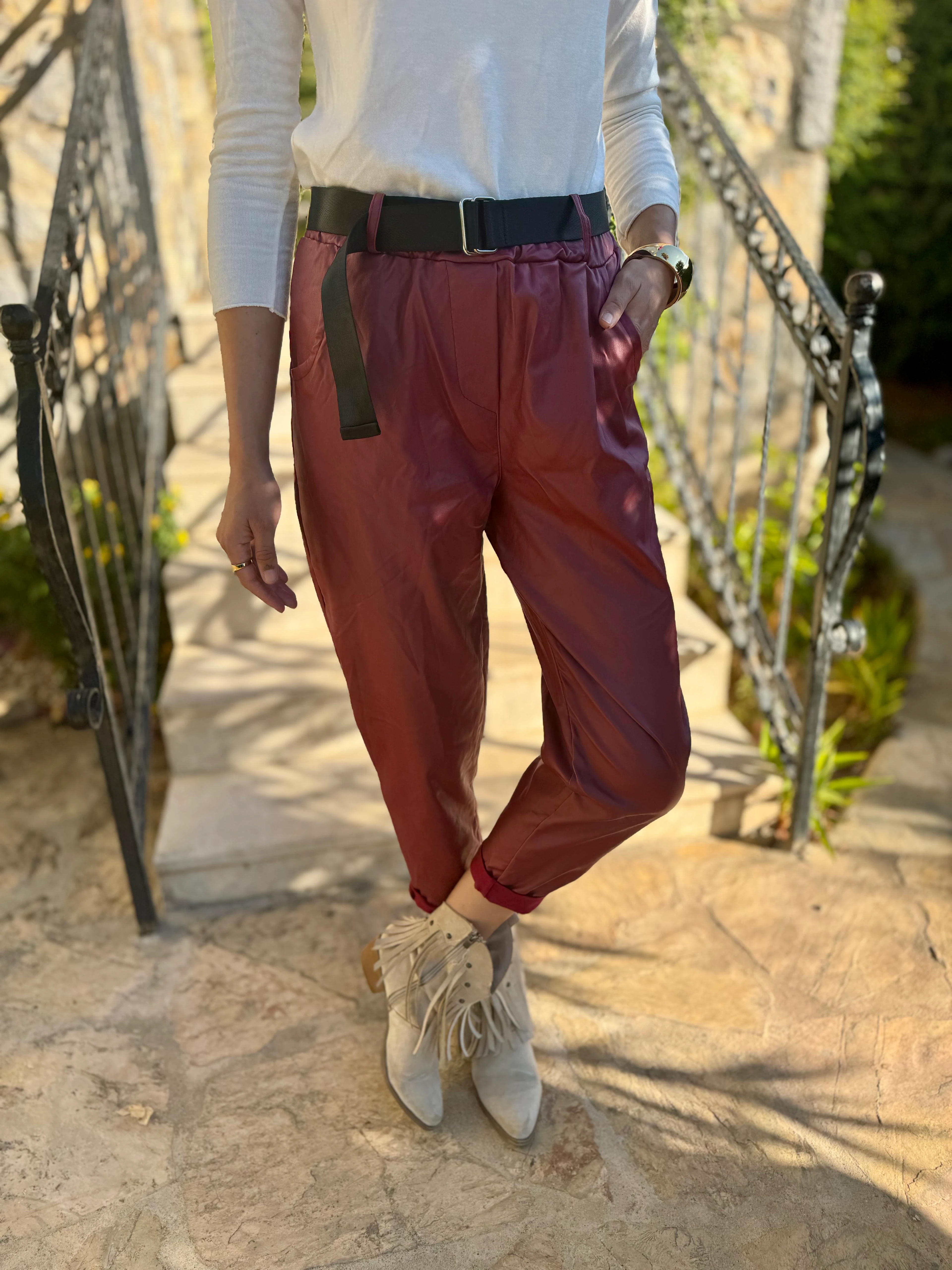 NC8600 İtalyan Deri Pantolon Bordo