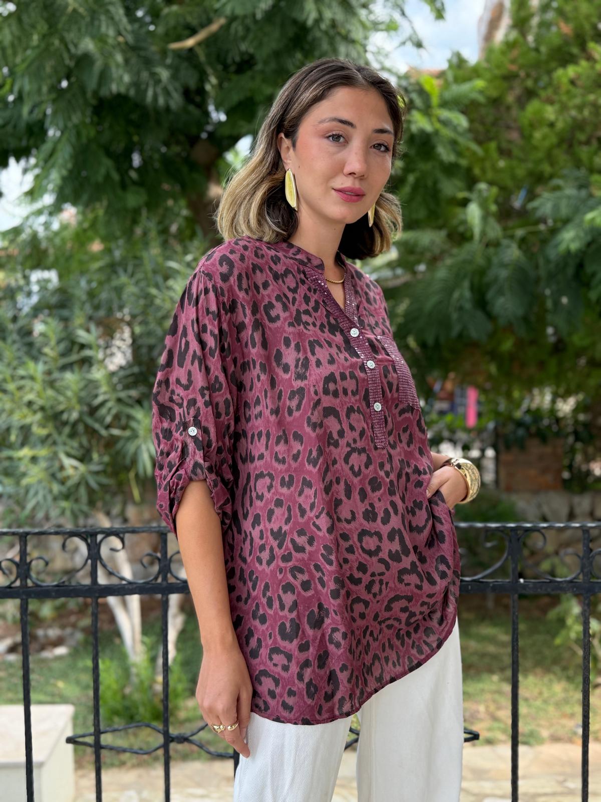 NC15451 İtalyan Coton Bluz Vişne