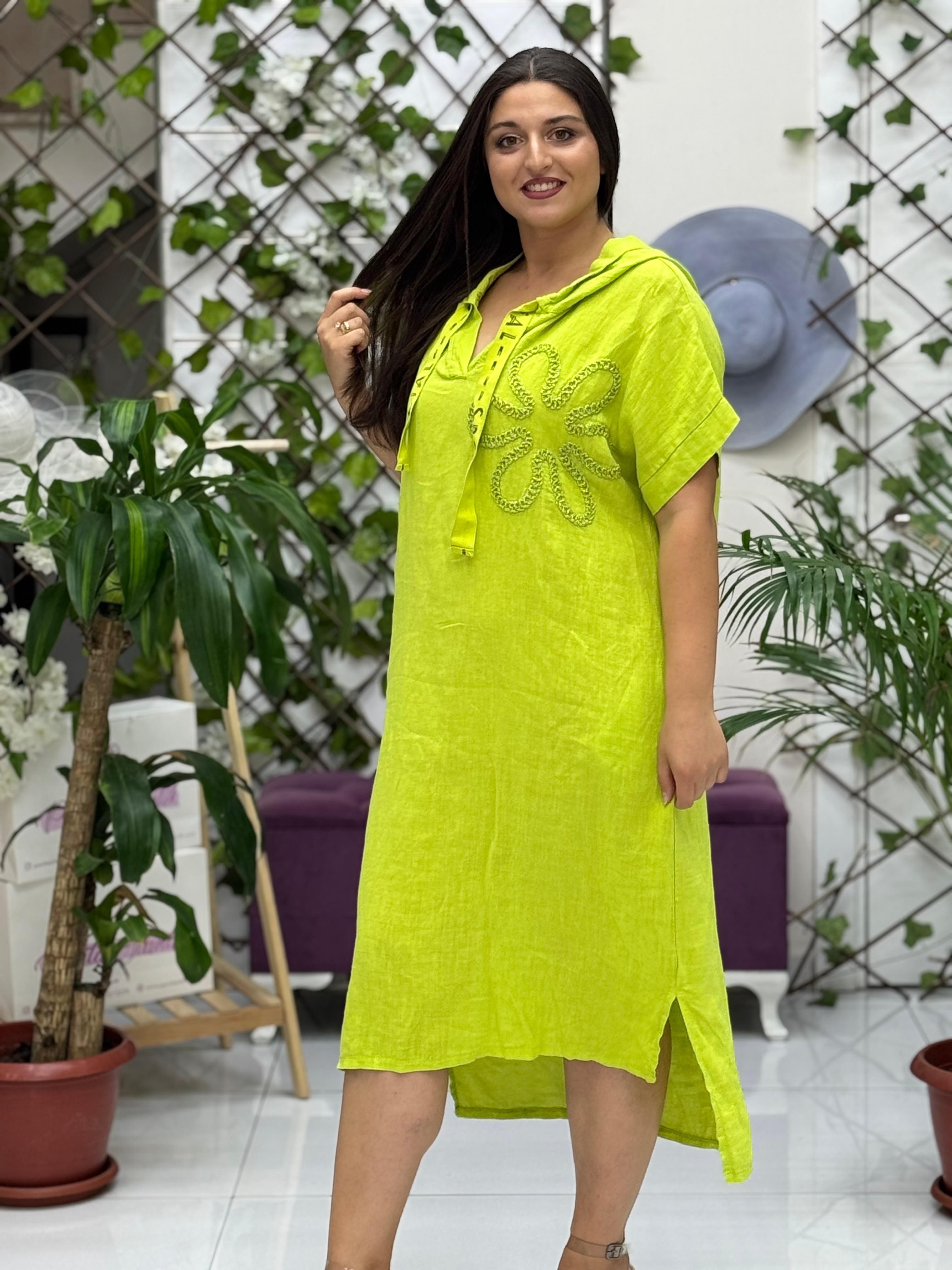 N19118 Vestido Lino Italiano Azul